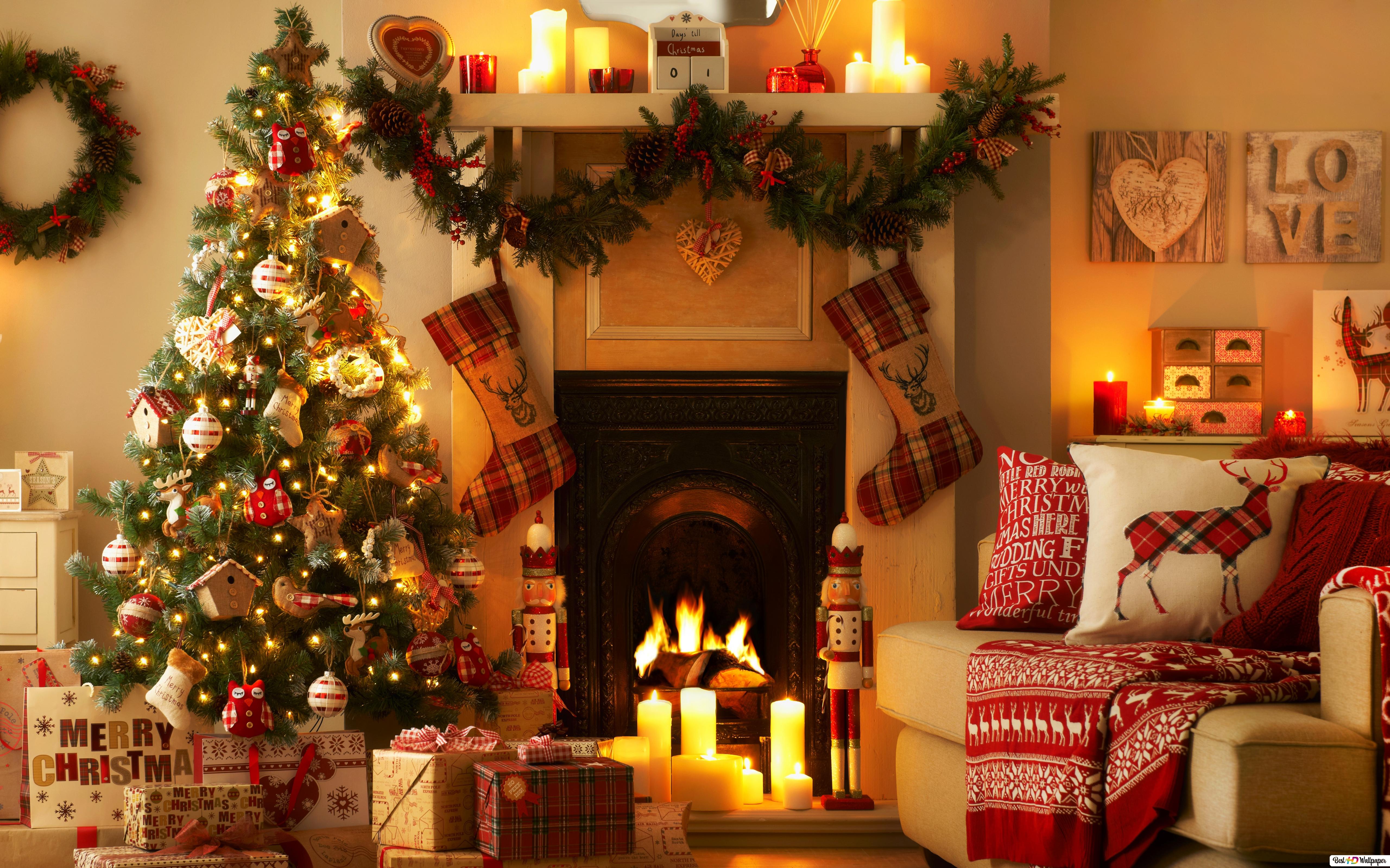 Christmas warm and cozy fireplace HD wallpaper download