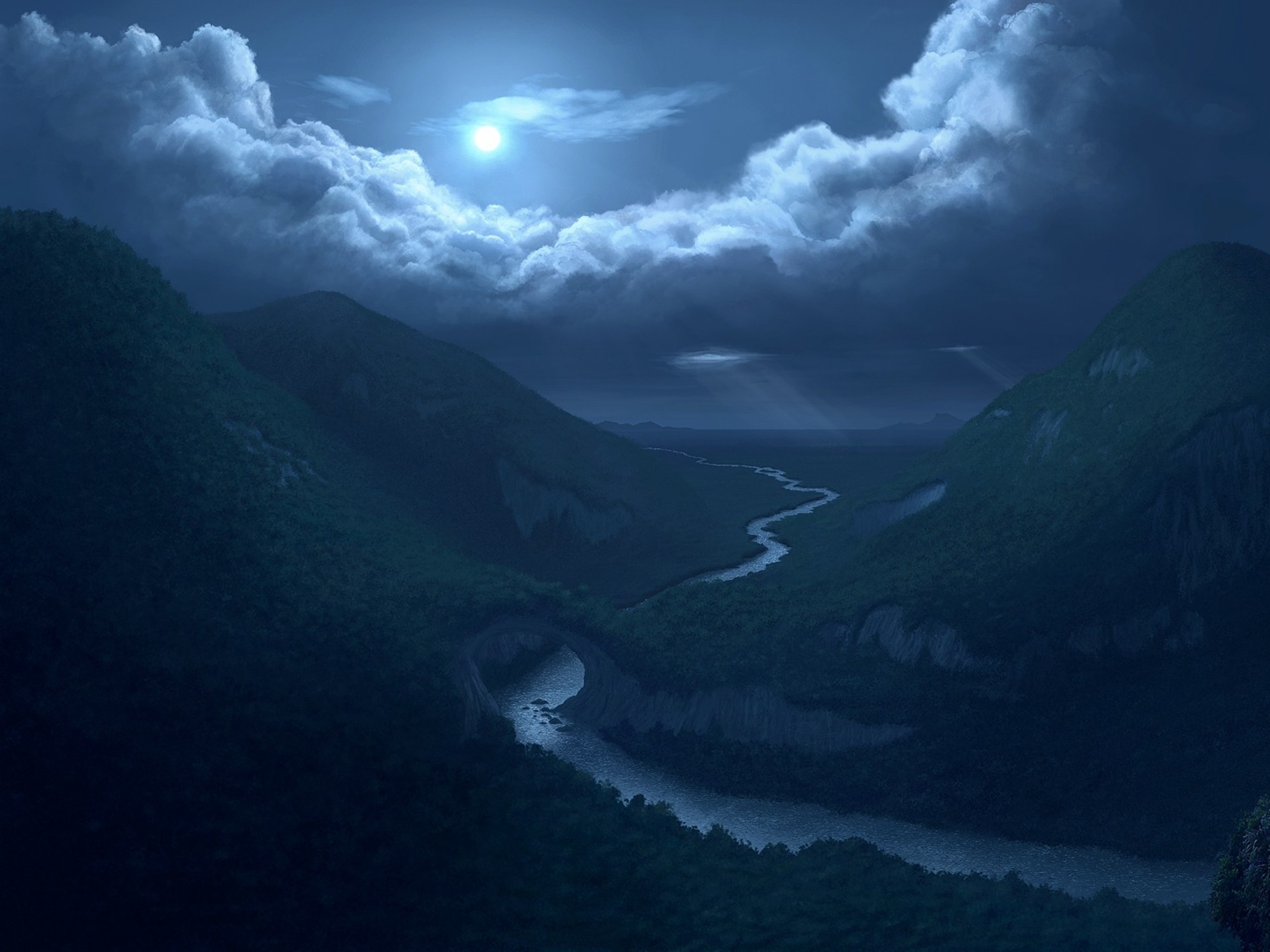 Moon Clouds Mountains & River wallpaper. Moon Clouds Mountains & River