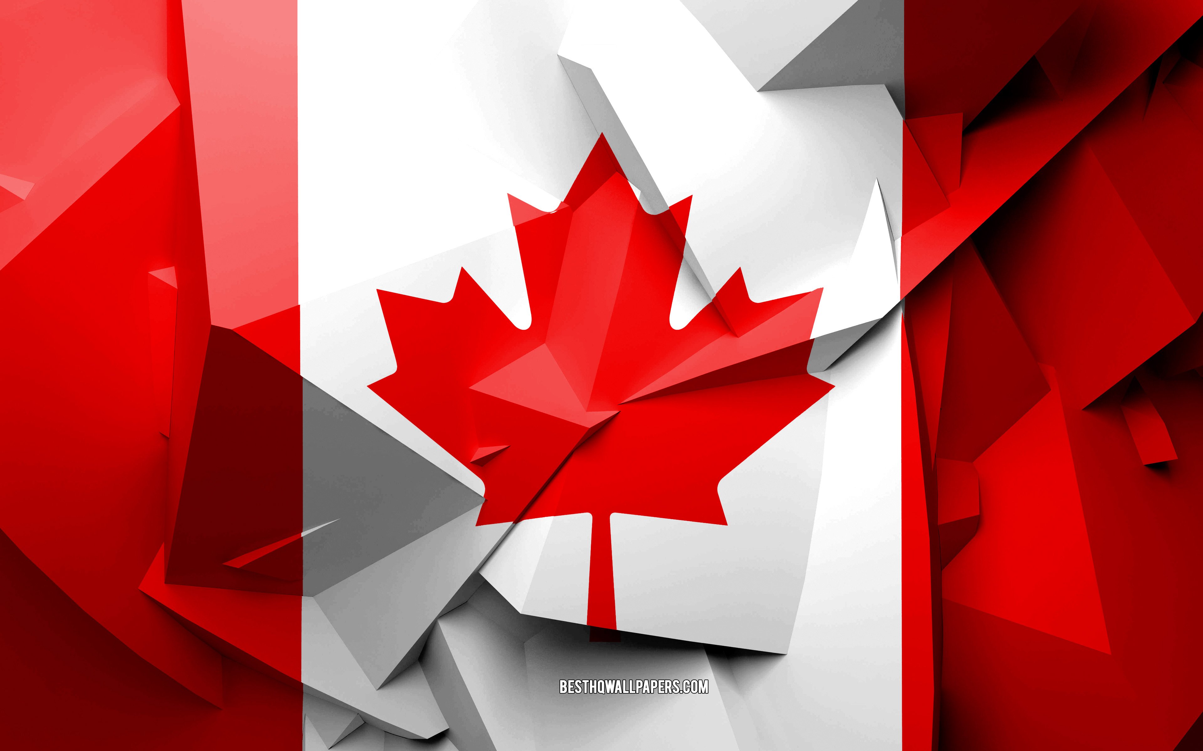 4k, Flag Of Canada, Geometric Art, North American Countries, Flag Wallpaper 4k