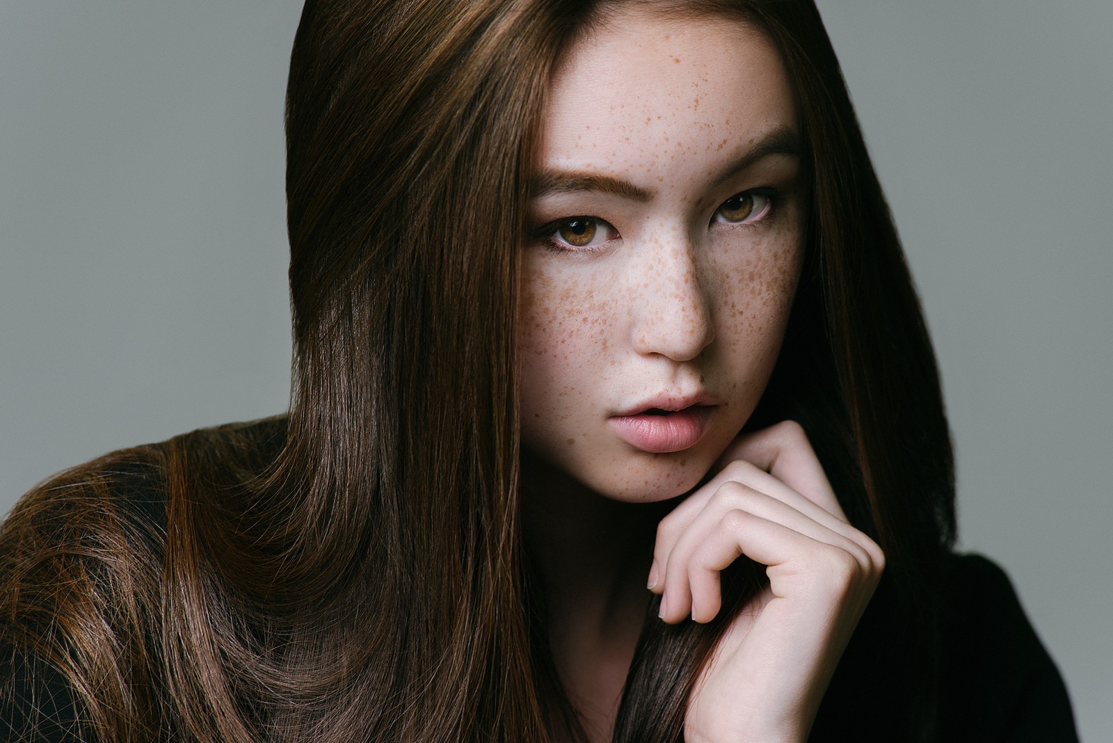 Asian, Women, Freckles, Brunette, Hazel Eyes Wallpaper HD / Desktop and Mobile Background