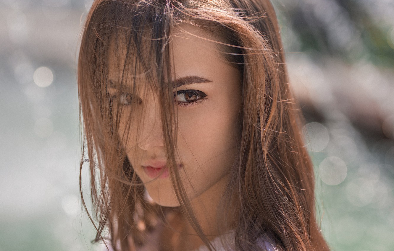 Wallpaper girl, long hair, brown hair, brown eyes, photo, photographer, model, bokeh, lips, face, brunette, portrait, mouth, close up, hazel eyes, looking at camera image for desktop, section девушки
