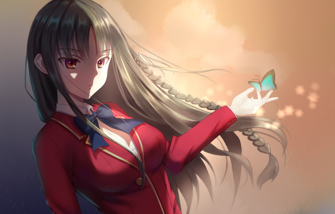 Wallpaper girl, butterfly, school uniform, Youkoso Jitsuryoku Shijou Shugi no Kyoushitsu e, Welcome To The Class Of The Elite image for desktop, section сёнэн