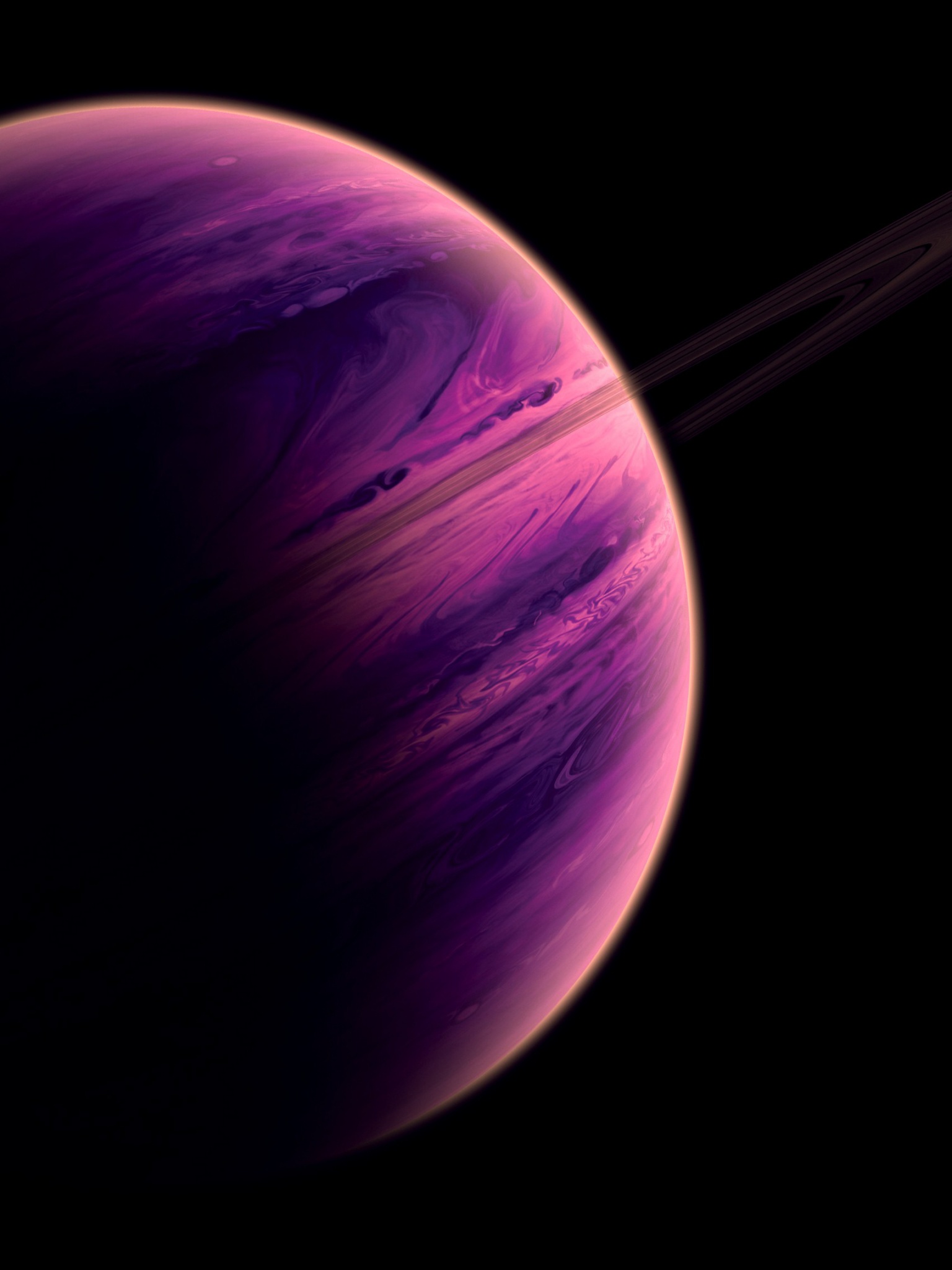 Purple Planet Wallpaper 4K, Dark background, Saturn, Space