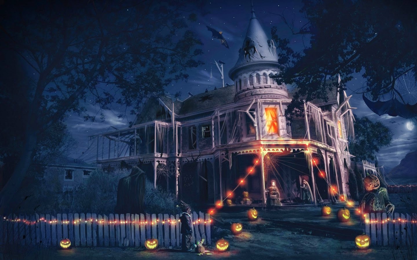 Halloween Home Ghost Decoration With Pumpkin Glowing Haunted House Trick Or Treat