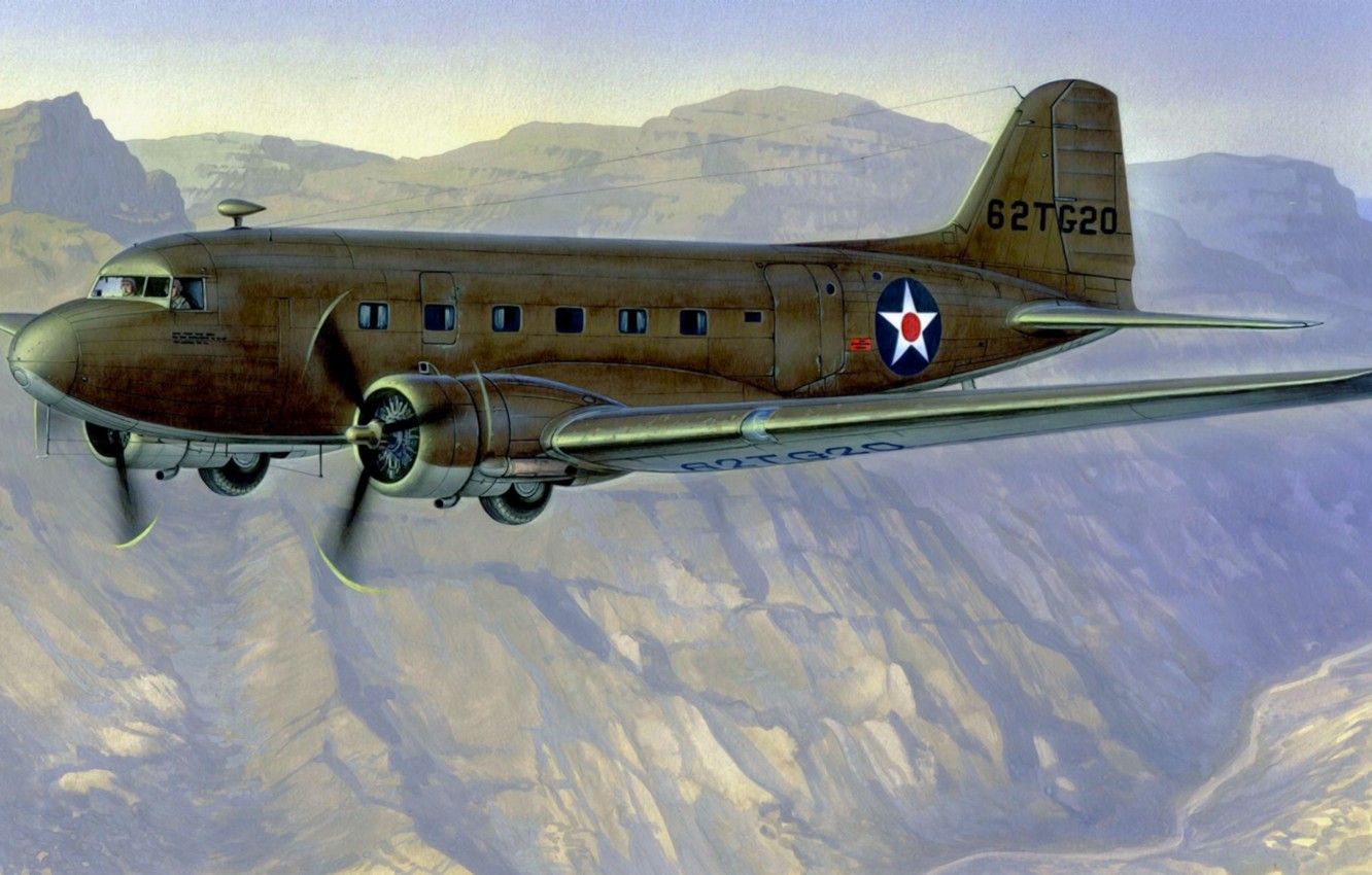 Wallpaper Art, Airplane, Painting, Douglas C 47 Skytrain Image For Desktop, Section авиация