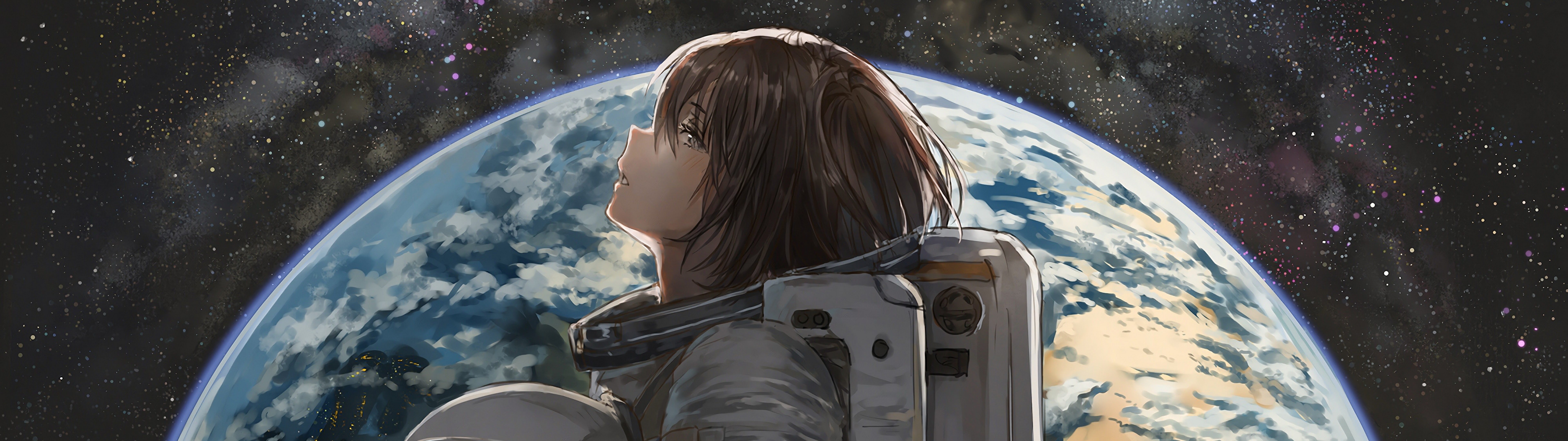 Space Astronaut Anime Girl Earth Phone iPhone 4K Wallpaper free Download