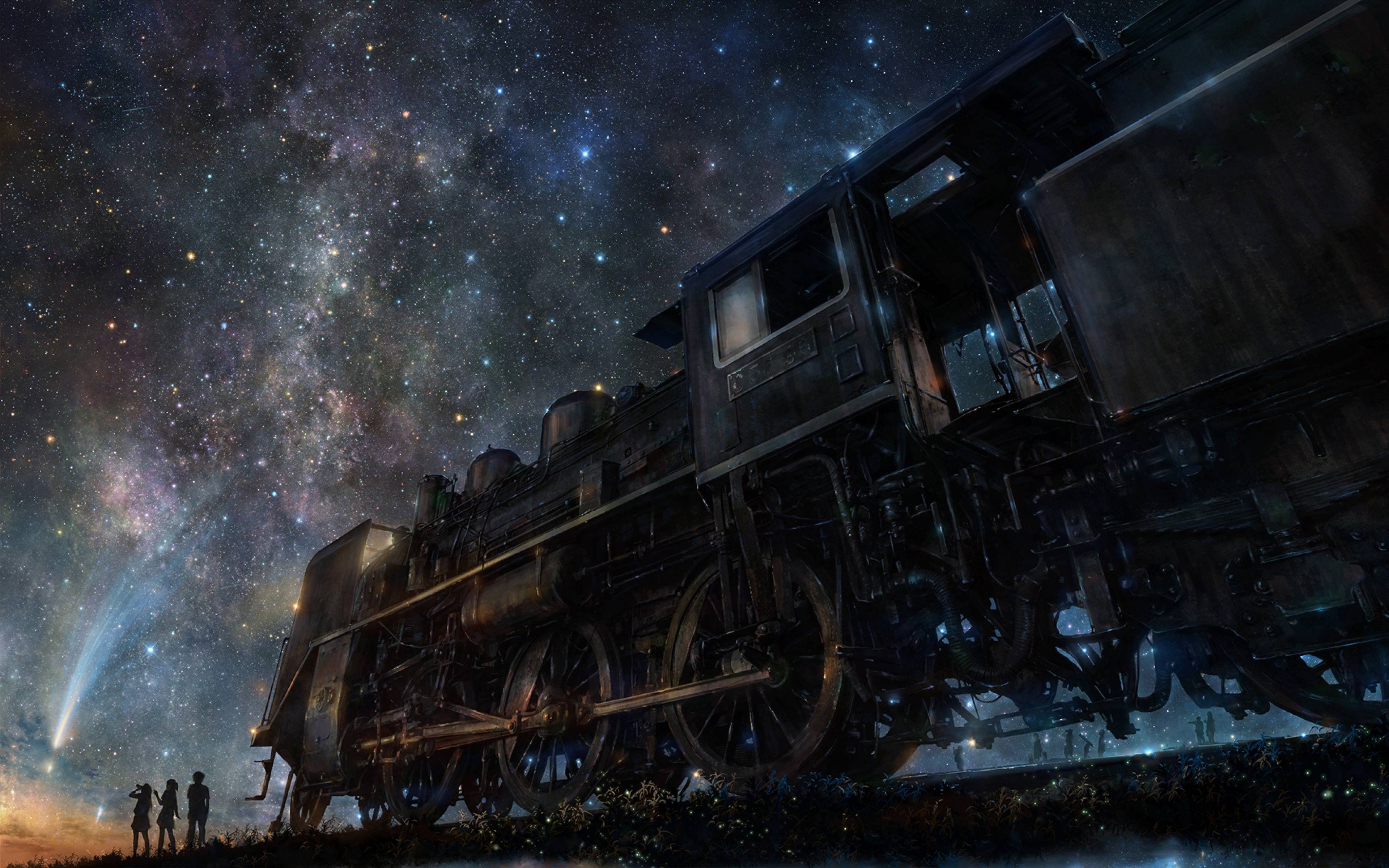 stars #train #space #Fantasy K #wallpaper #hdwallpaper #desktop. Train wallpaper, Night art, Anime scenery