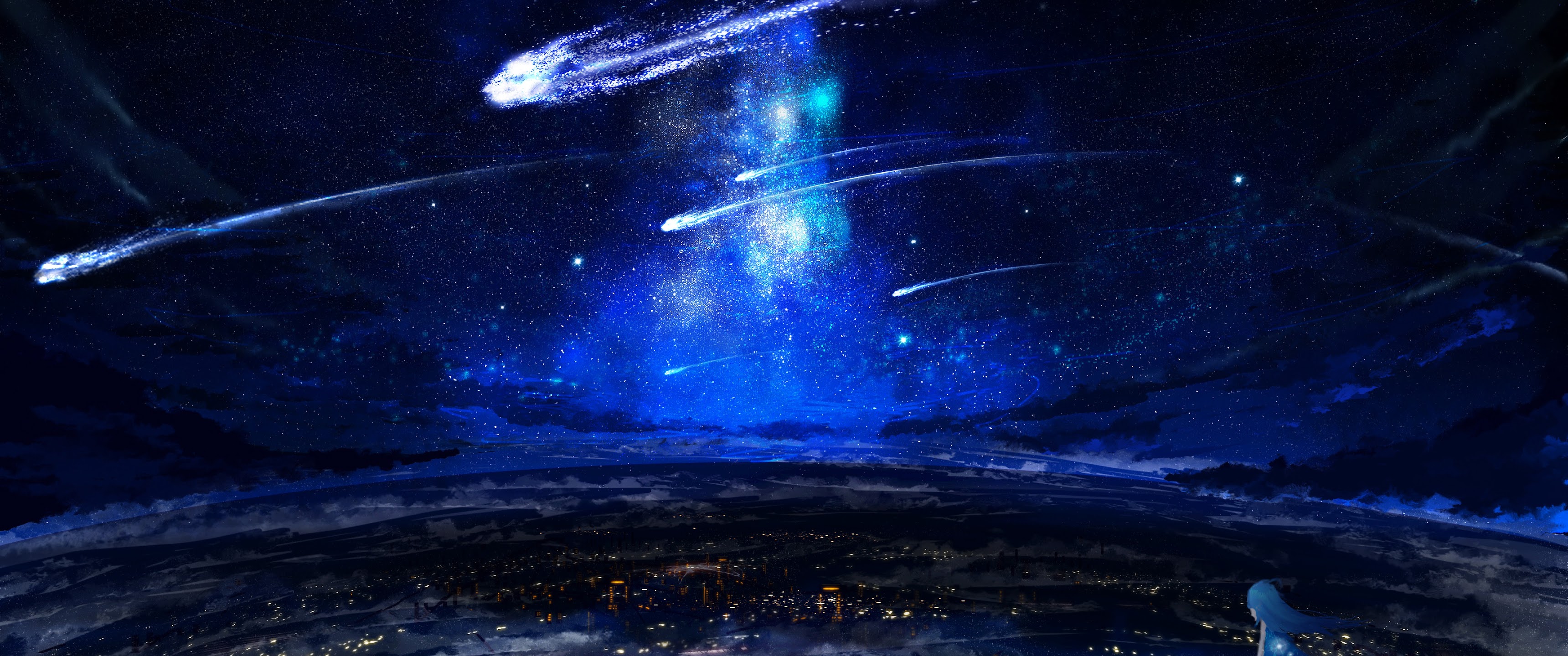 Night Sky Scenery Comet Anime PC DeskK Wallpaper free Download