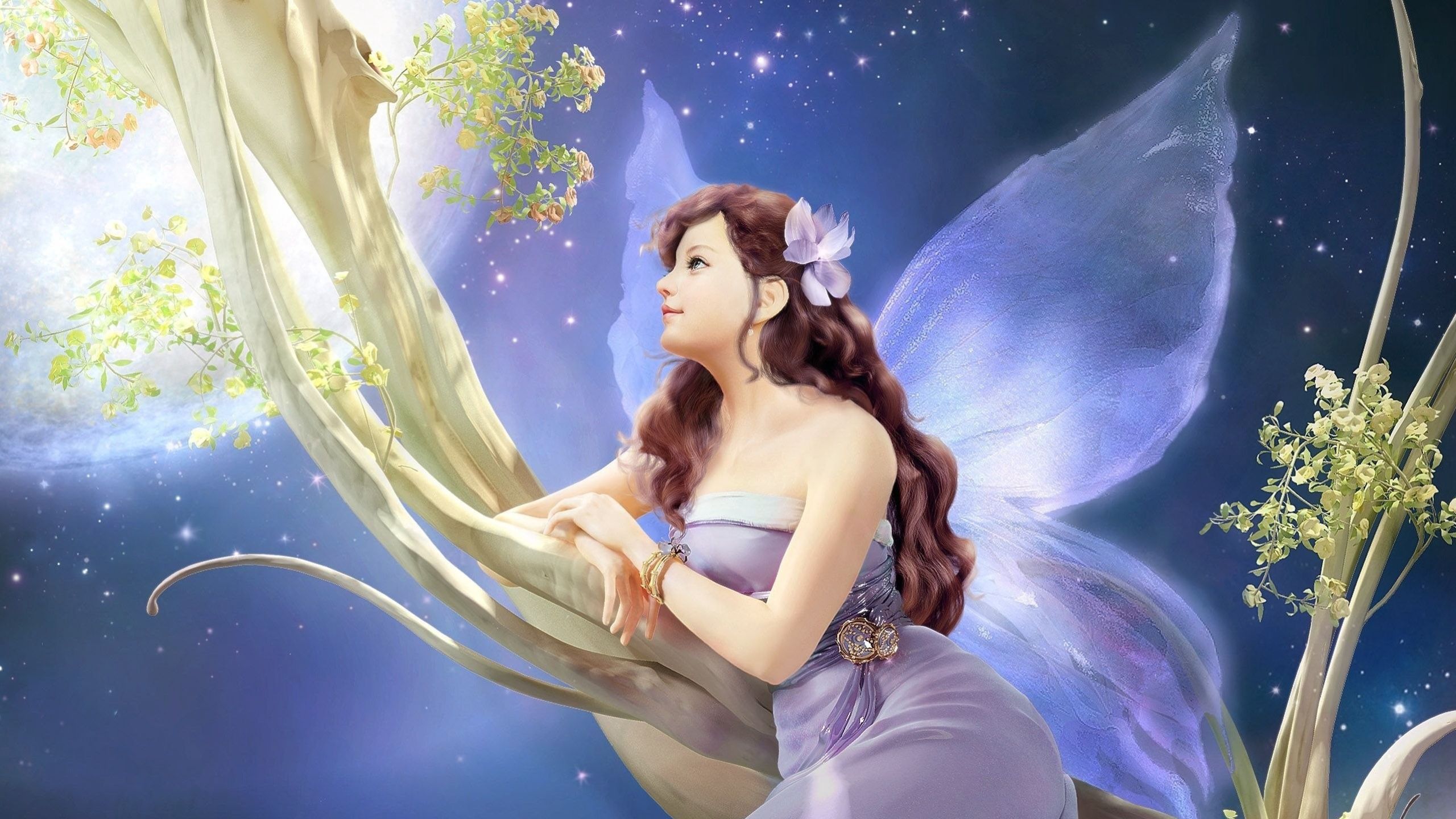 Download wallpaper 2560x1440 girl, fantasy, fairy, tree widescreen 16:9 HD background