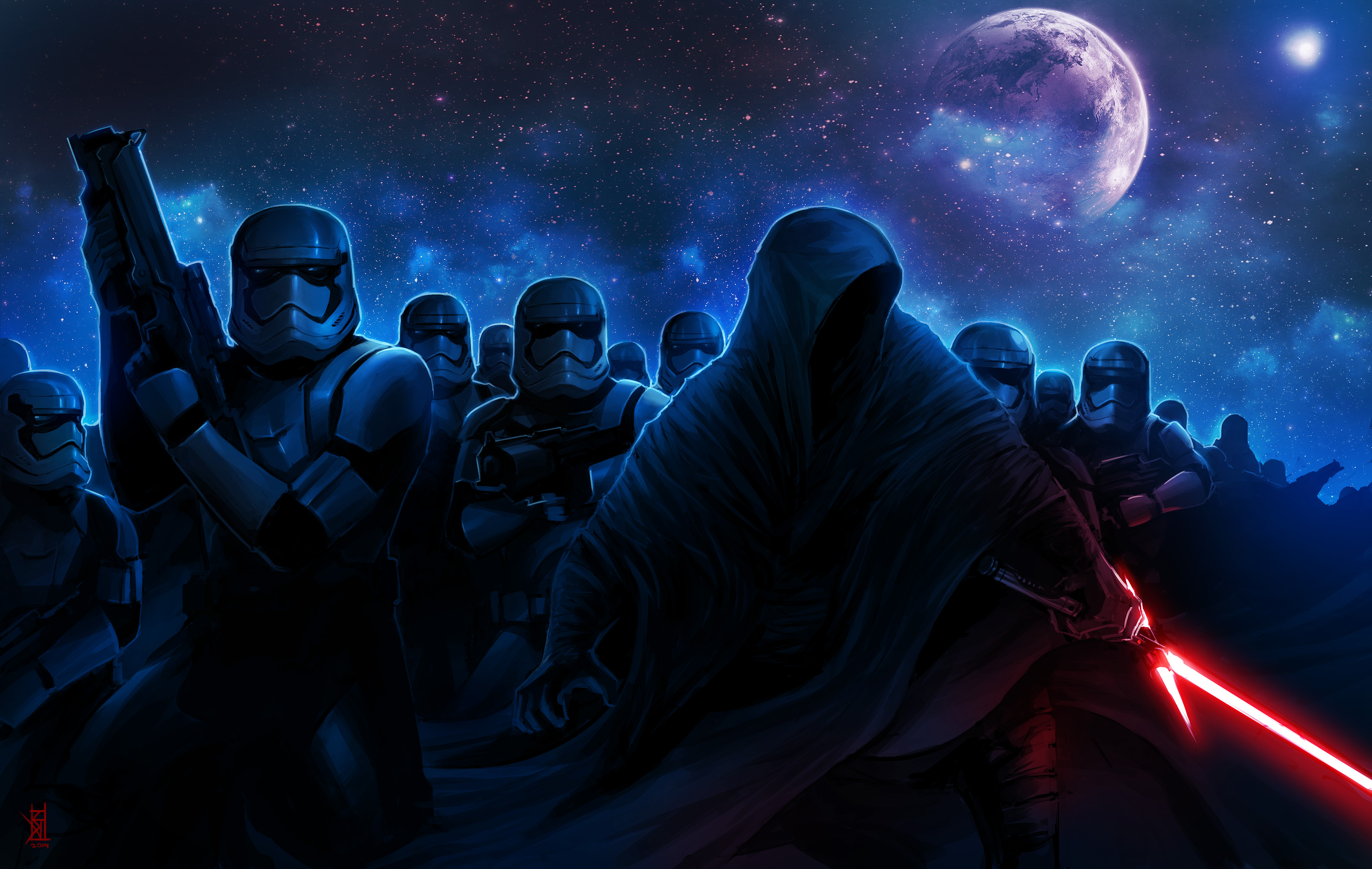 Star Wars Kylo Ren Lightsaber and Stormtrooper 4k Ultra HD Wallpaper