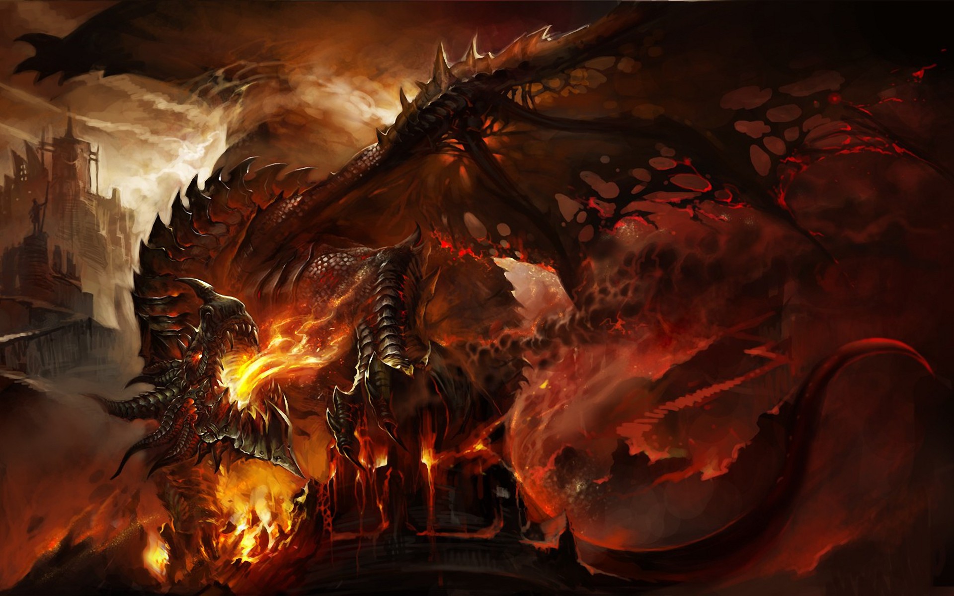 Abstract dragons fire fantasy art deathwing artwork world of warcraft cataclysm wallpaperx1200