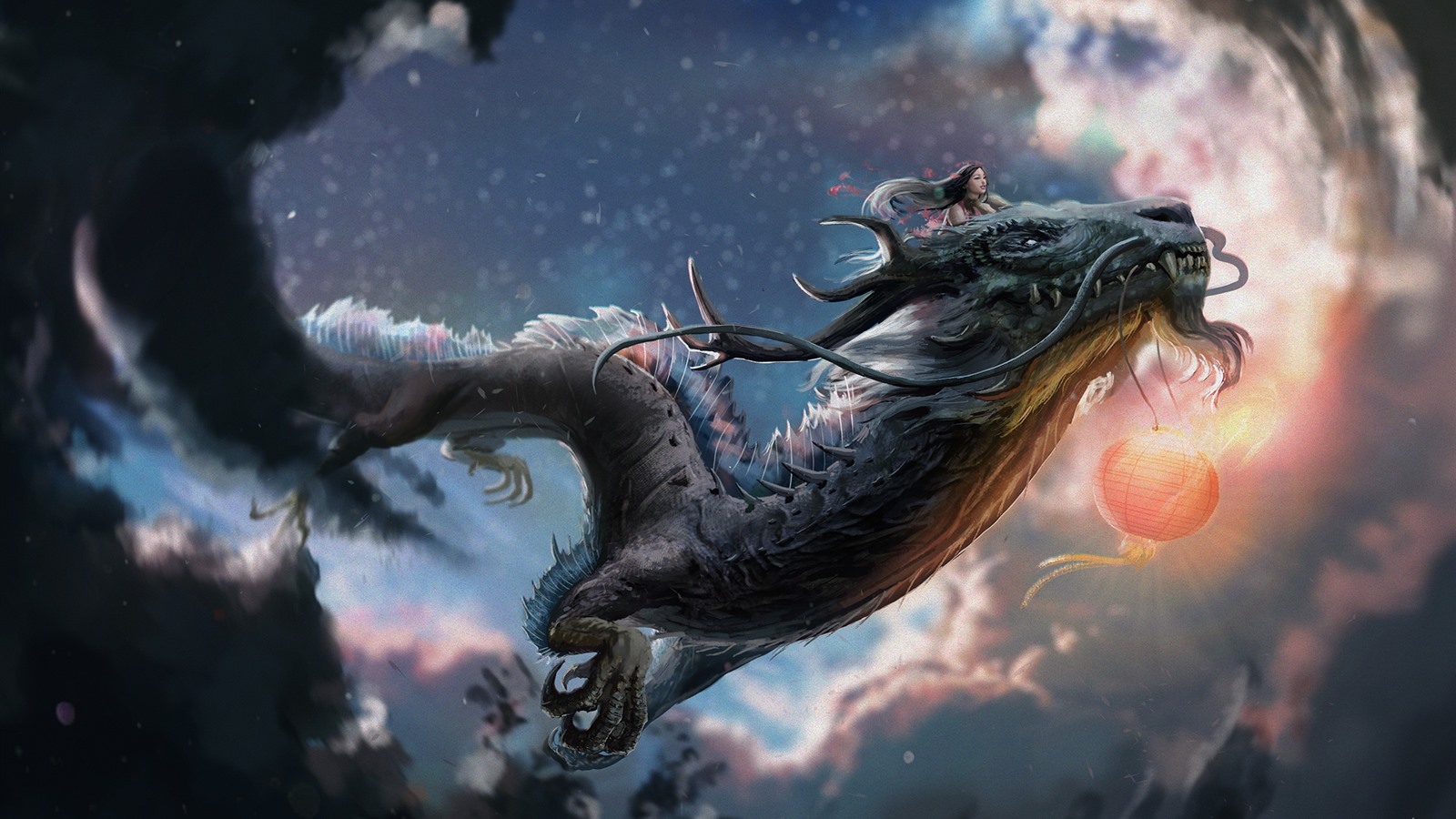 Wallpaper Chinese dragon, girl, art picture 1920x1440 HD Picture, Image