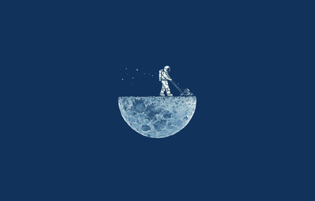 Wallpaper Minimalism, The moon, Astronaut, Moon, Blue, Lawnmower image for desktop, section минимализм