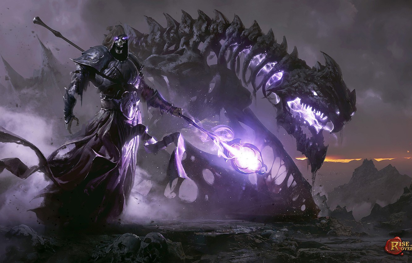 Wallpaper Dark, sake, game, armor, sky, cloud, mountains, energy, dragon, death, bones, darkness, hood, invocation, Rise, kumo image for desktop, section игры