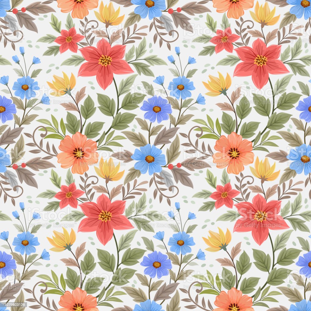 Colorful Hand Draw Flowers Seamless Pattern For Fabric Textile Wallpaper Stock Illustration Image Now