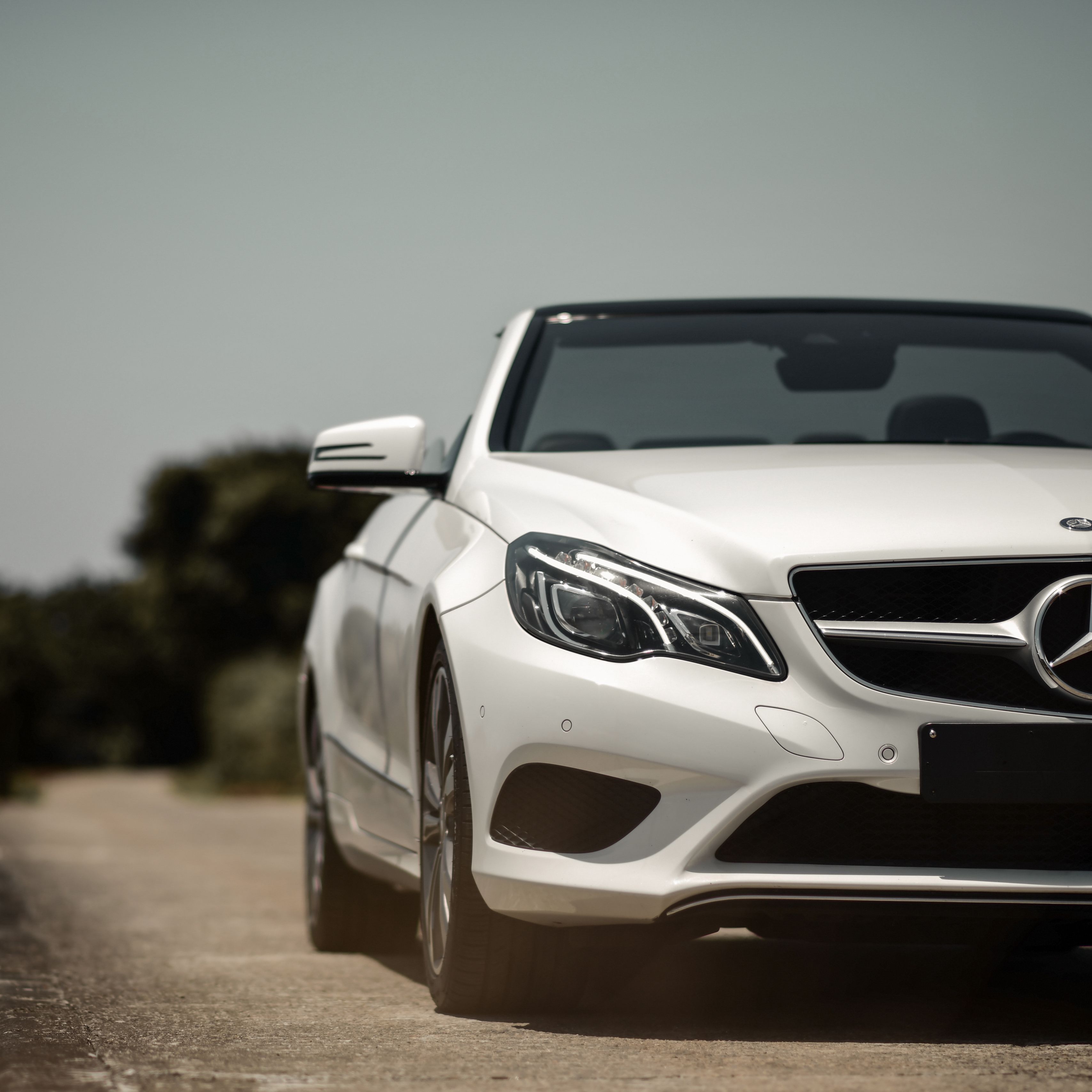 Download Wallpaper 3415x3415 Mercedes Benz E200, Mercedes, Car, Convertible, White, Front View Ipad Pro 12.9 Retina For Parallax HD Background