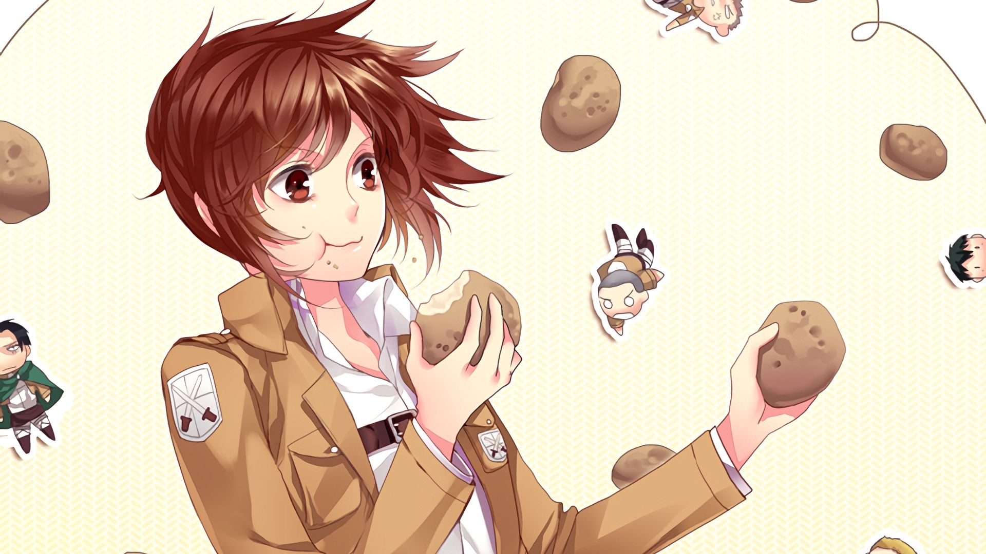 Desktop Wallpaper Sasha Blouse, Sasha Braus, Attack On Titan, Eating, Anime Girl, HD Image, Picture, Background, Suo 1z