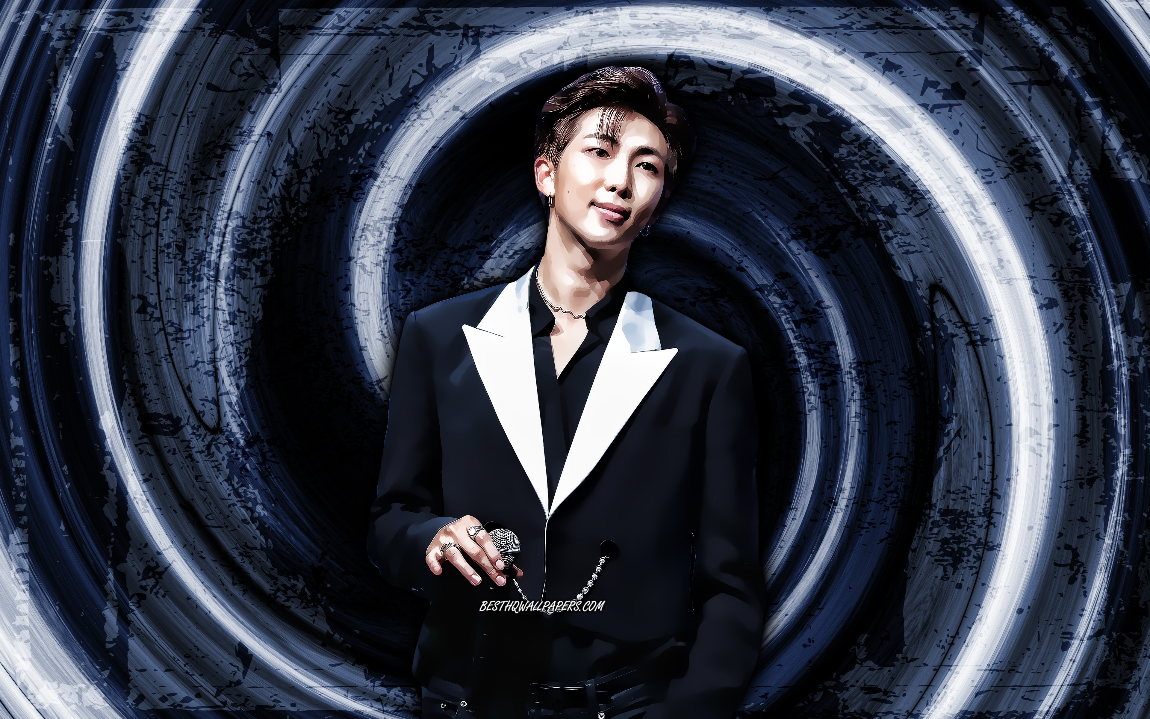 Download Wallpaper 4k, RM, Gray Grunge Background, Bangtan Boys, Kpop, Korean Singer, Music Stars, Vortex, Korean Band, Kim Nam Joon, Rap Monster, Creative, K Pop, RM BTS, RM 4K For Desktop With Resolution 3840x2400