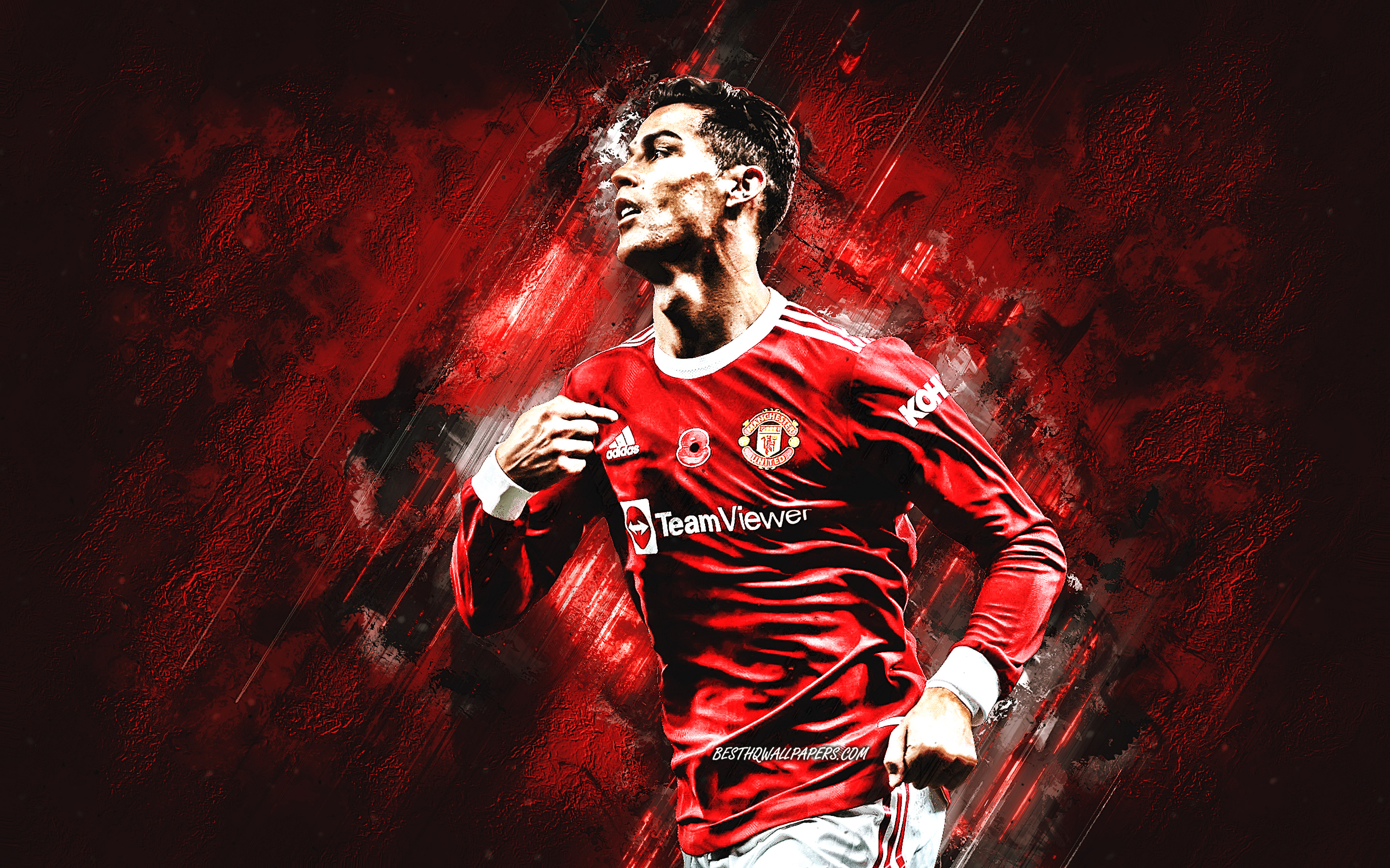 Download wallpaper Cristiano Ronaldo, Manchester United FC, portrait, world football star, Ronaldo Manchester United, Champions League, football, red stone background for desktop with resolution 2880x1800. High Quality HD picture wallpaper