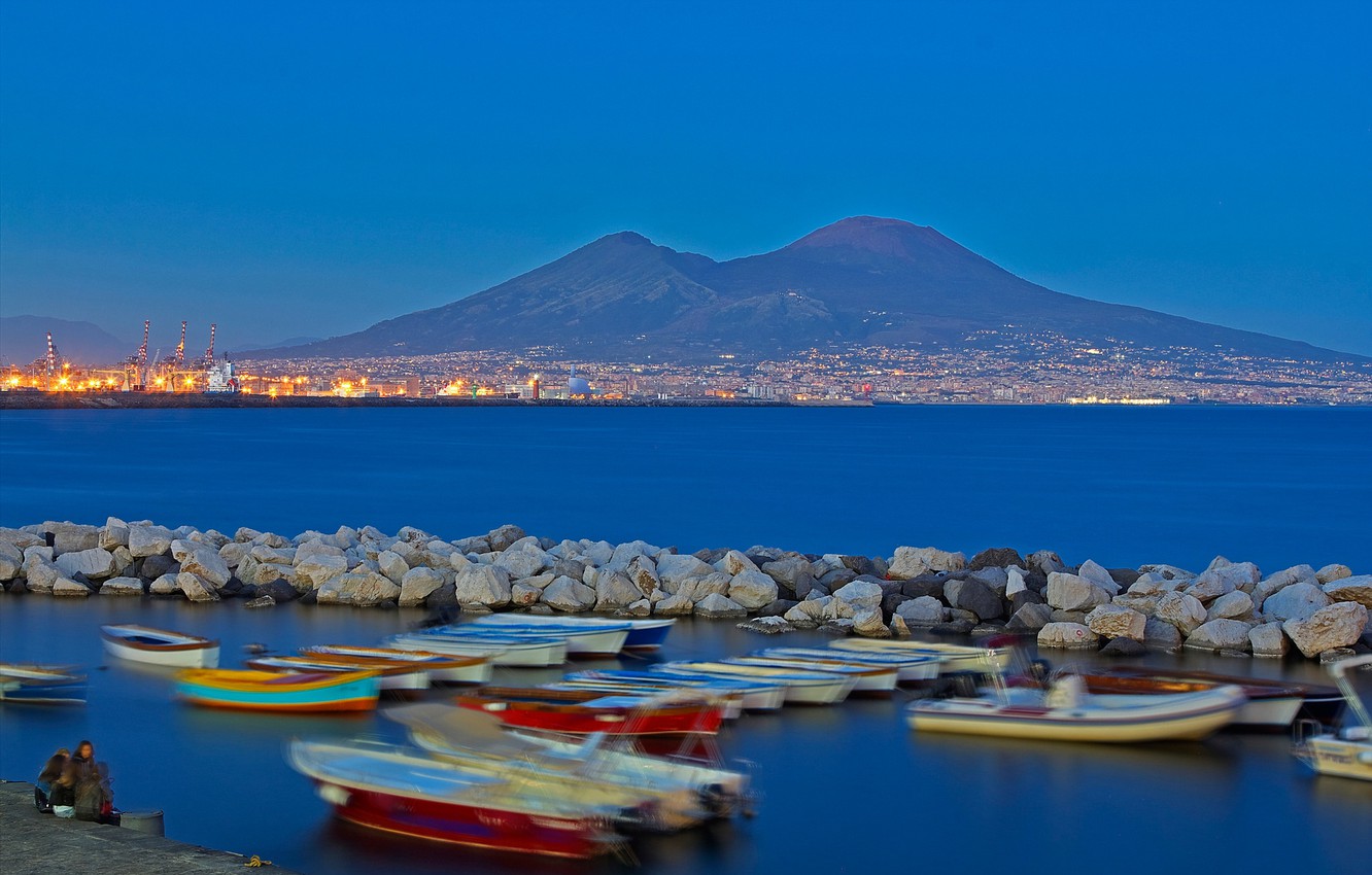 Wallpaper lights, mountain, Italy, Bay, Naples, Vesuvius, Campaign image for desktop, section пейзажи