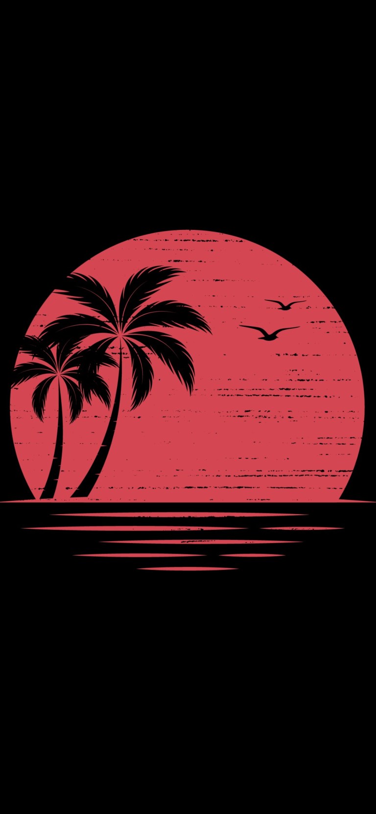 Red Glow Moon Palm Tree Bird Amoled Dark Wallpaper Download