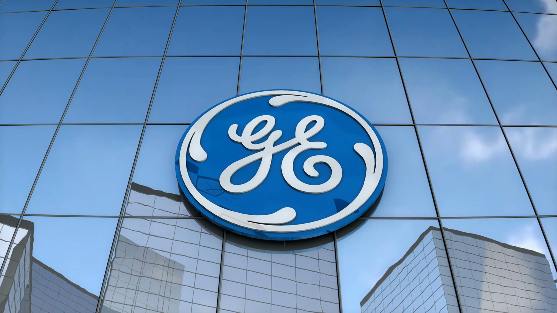 Editorial General Electric logo on glass building. Motion Background