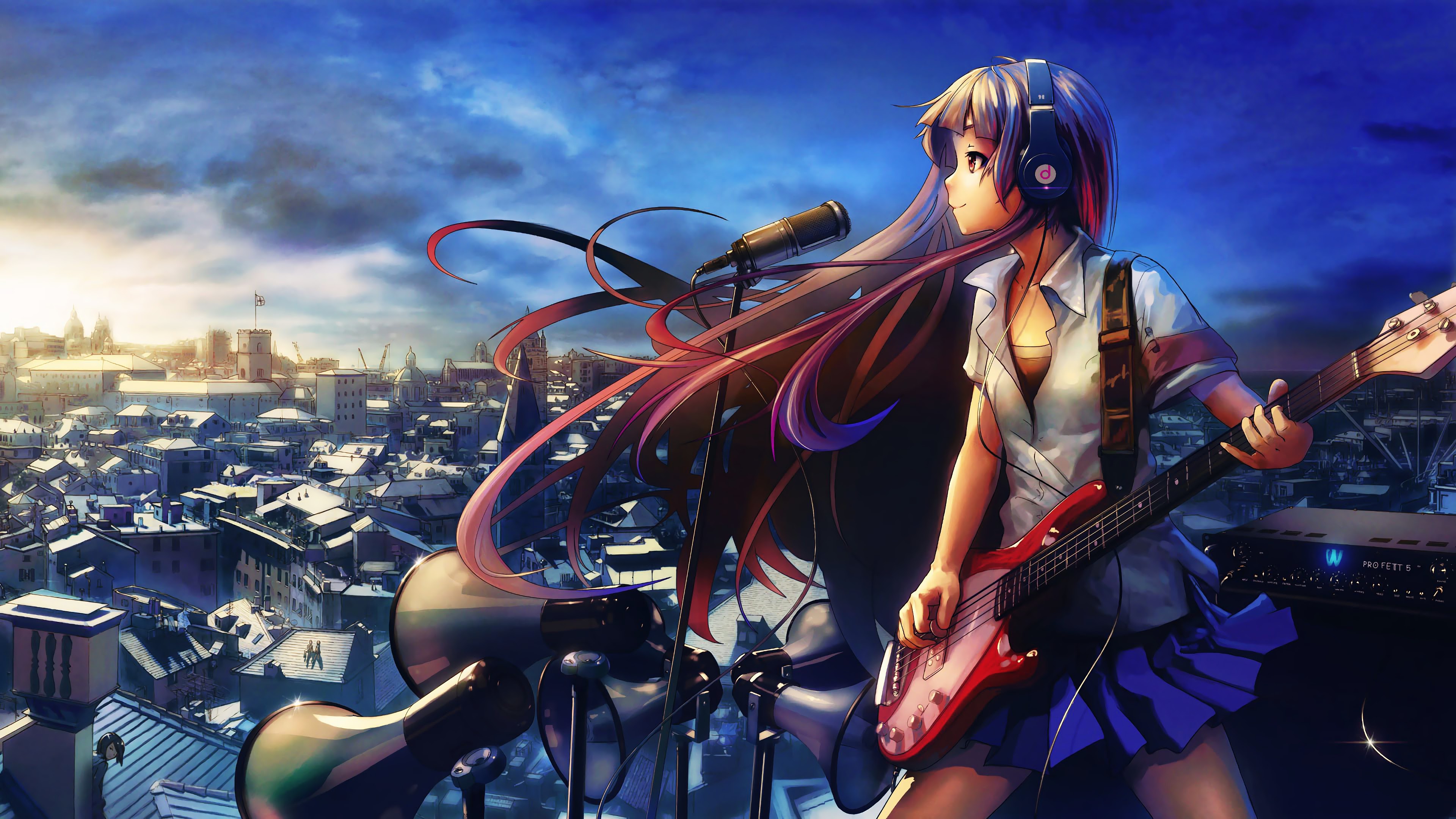 Anime Girl Singing Guitar 4K Wallpaper