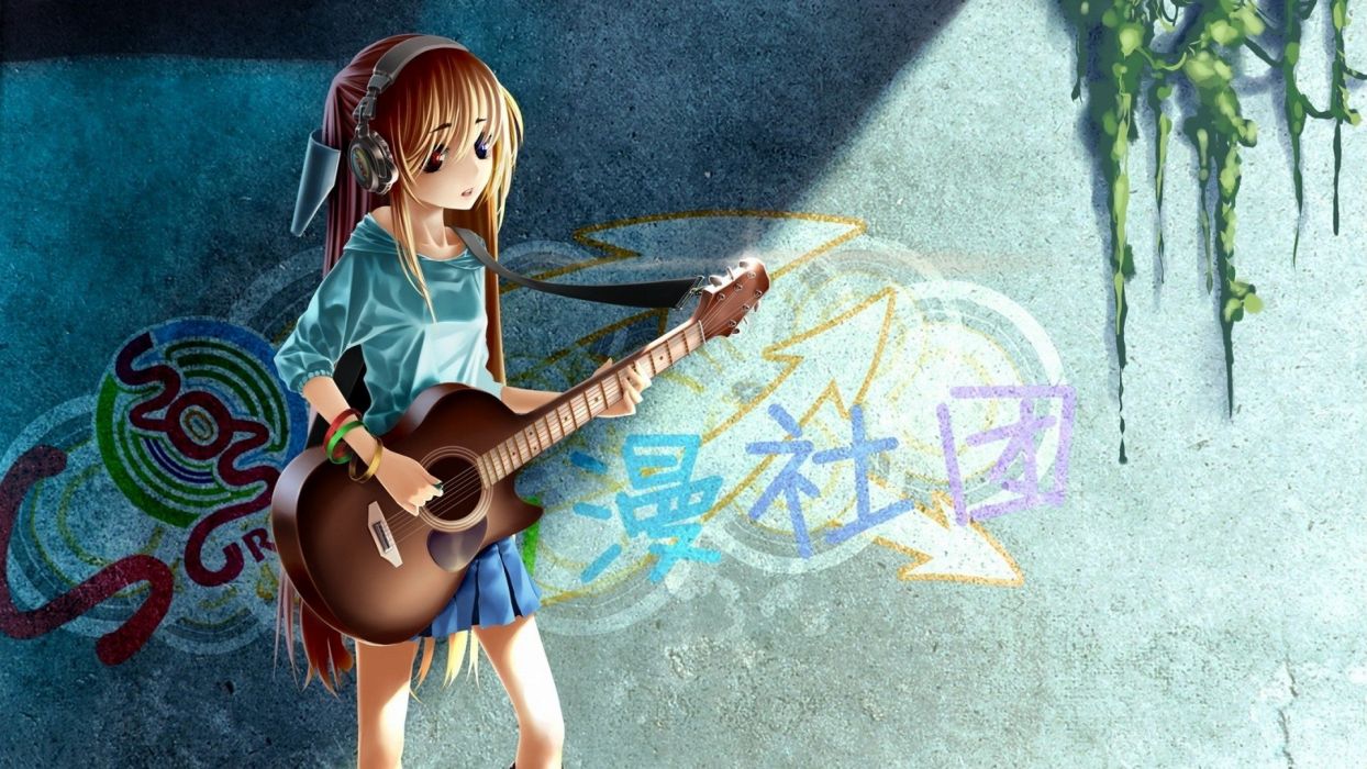 Heterochromia guitars anime anime girls original characters wallpaperx1080