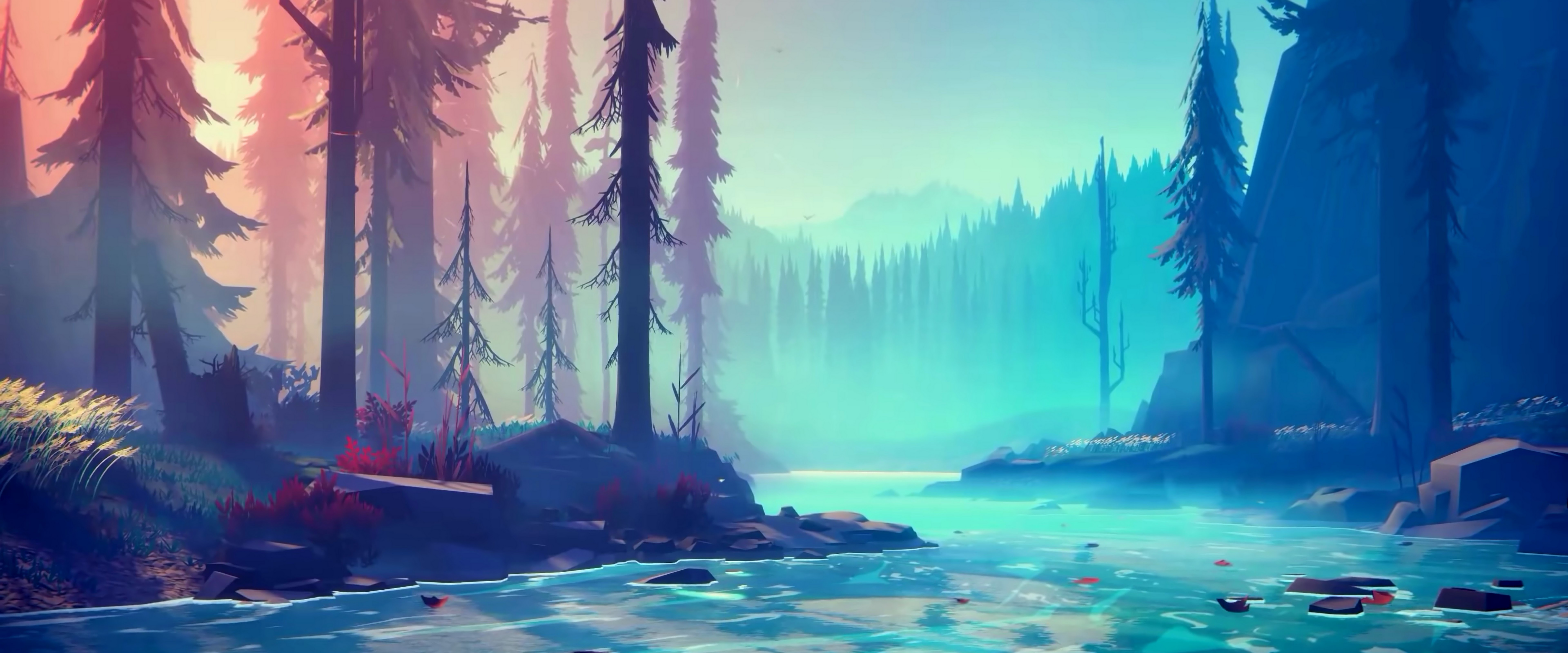 Minimalist Forest River 4K Wallpaper