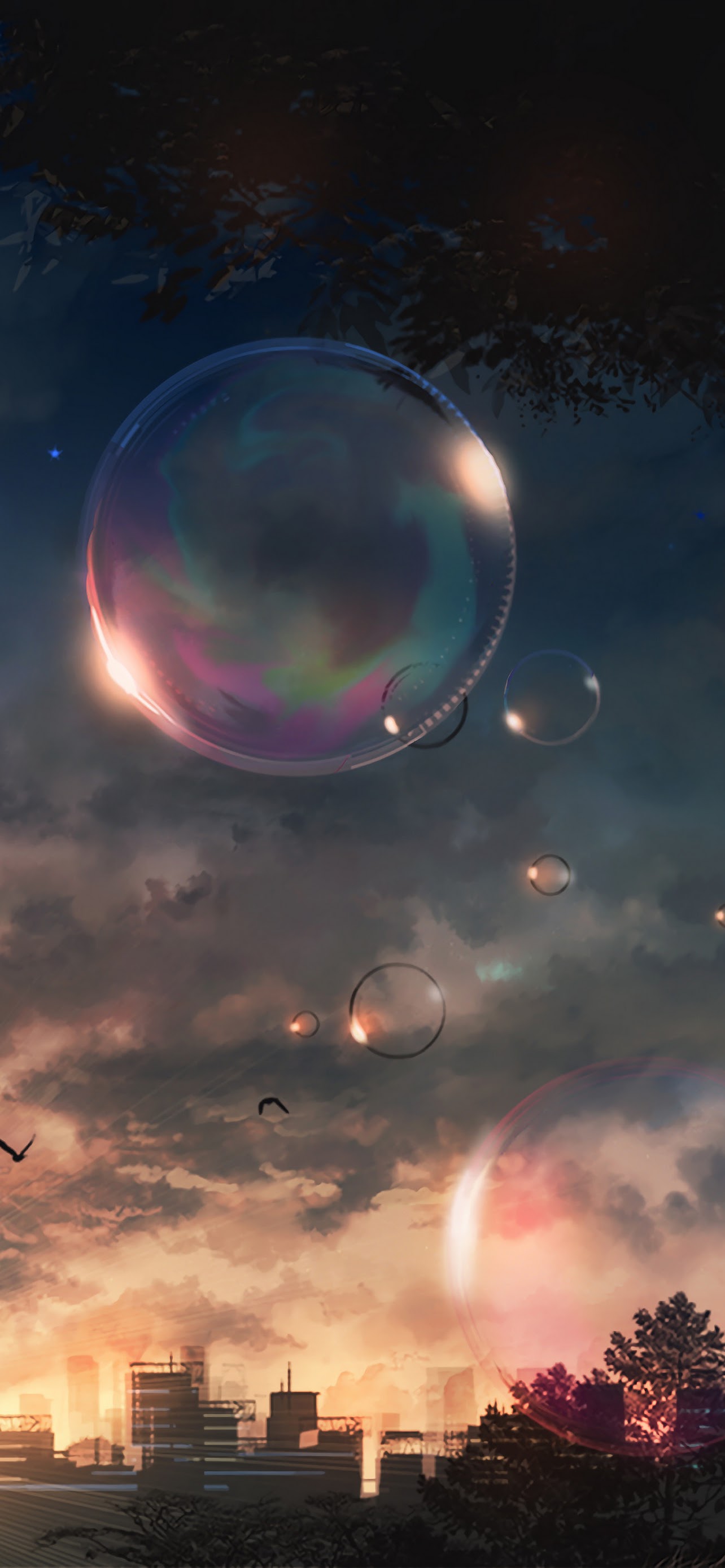 Anime Scenery Bubbles Sky Phone iPhone 4K Wallpaper free Download