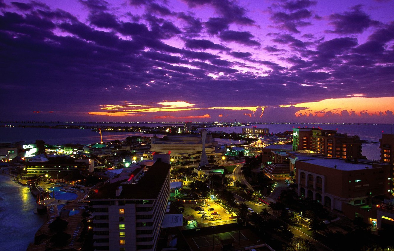 Wallpaper sunset, the city, lights, Mexico, night, Mexico, Cancun at Twilight, Cancun image for desktop, section город
