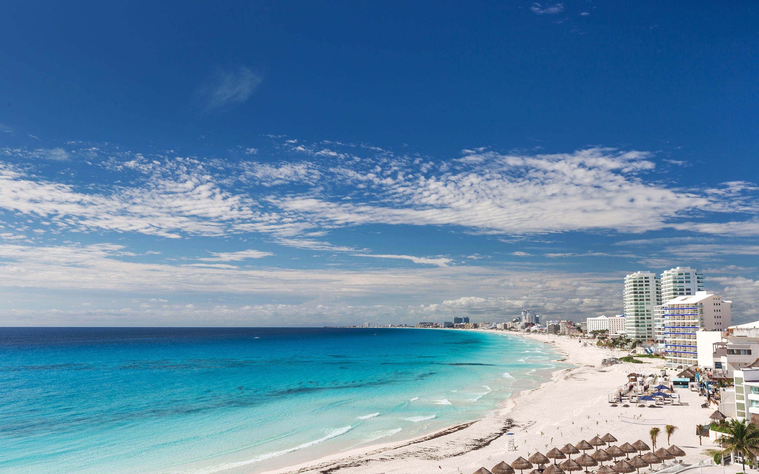 Download wallpaper Cancun, beach, caribbean sea, coast, resort, Mexico, Yucatan Peninsula, Quintana Roo for desktop with resolution 2560x1600. High Quality HD picture wallpaper