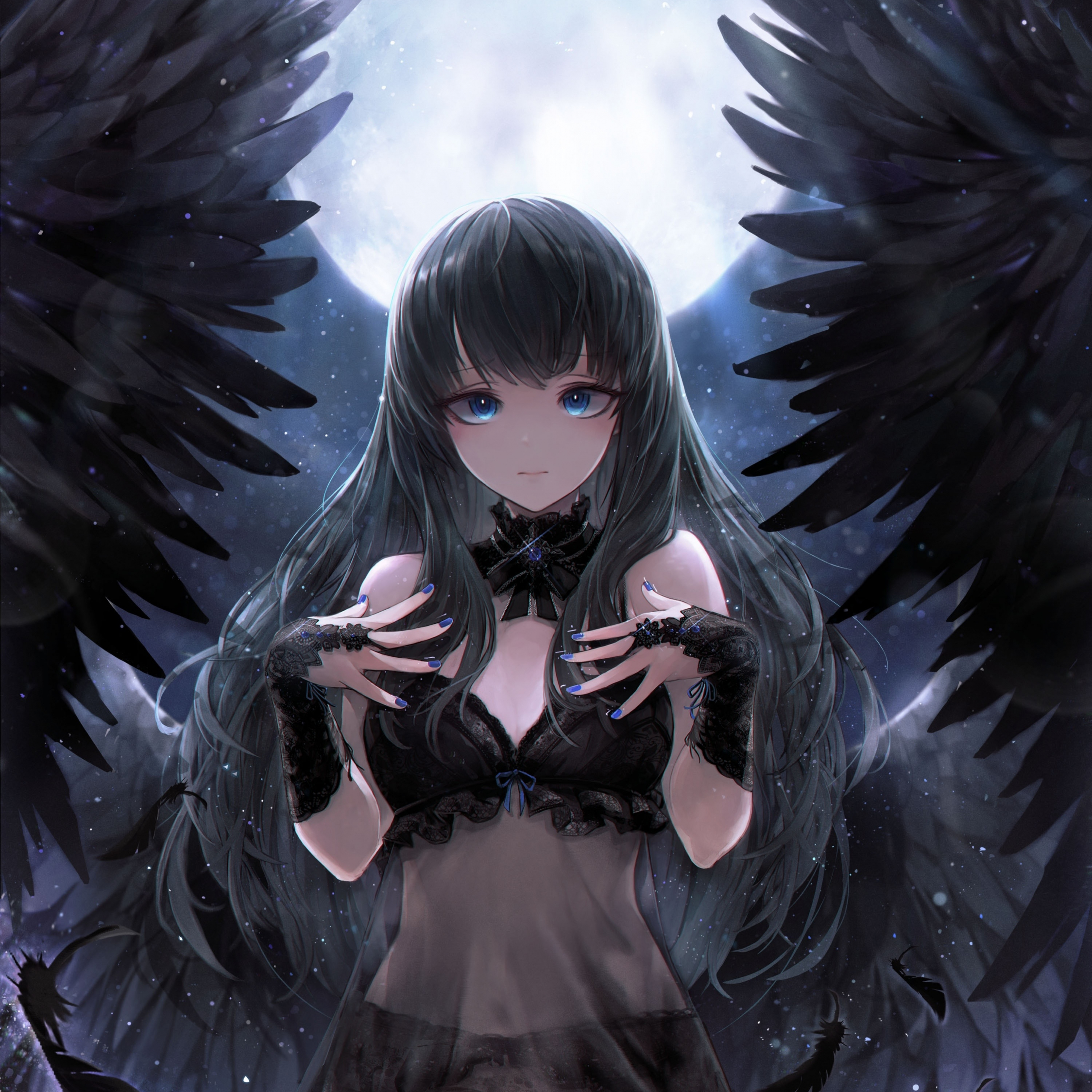 Download black angel, cute, anime girl, art 2248x2248 wallpaper, ipad air, ipad air ipad ipad ipad mini ipad mini 2248x2248 HD image, background, 15859