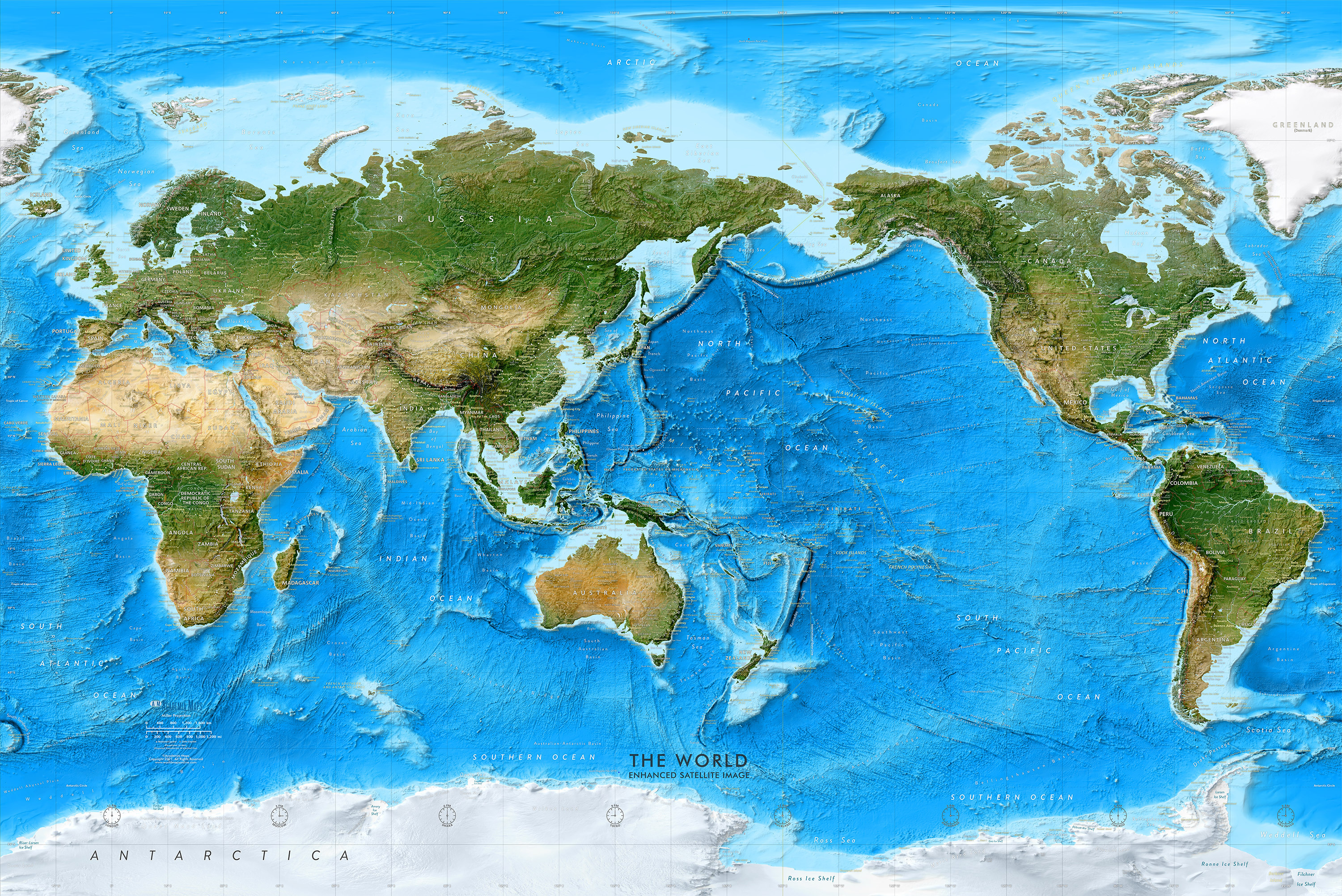 Detailed World Satellite Map Rim View. Peel & Stick Removable Wallpaper