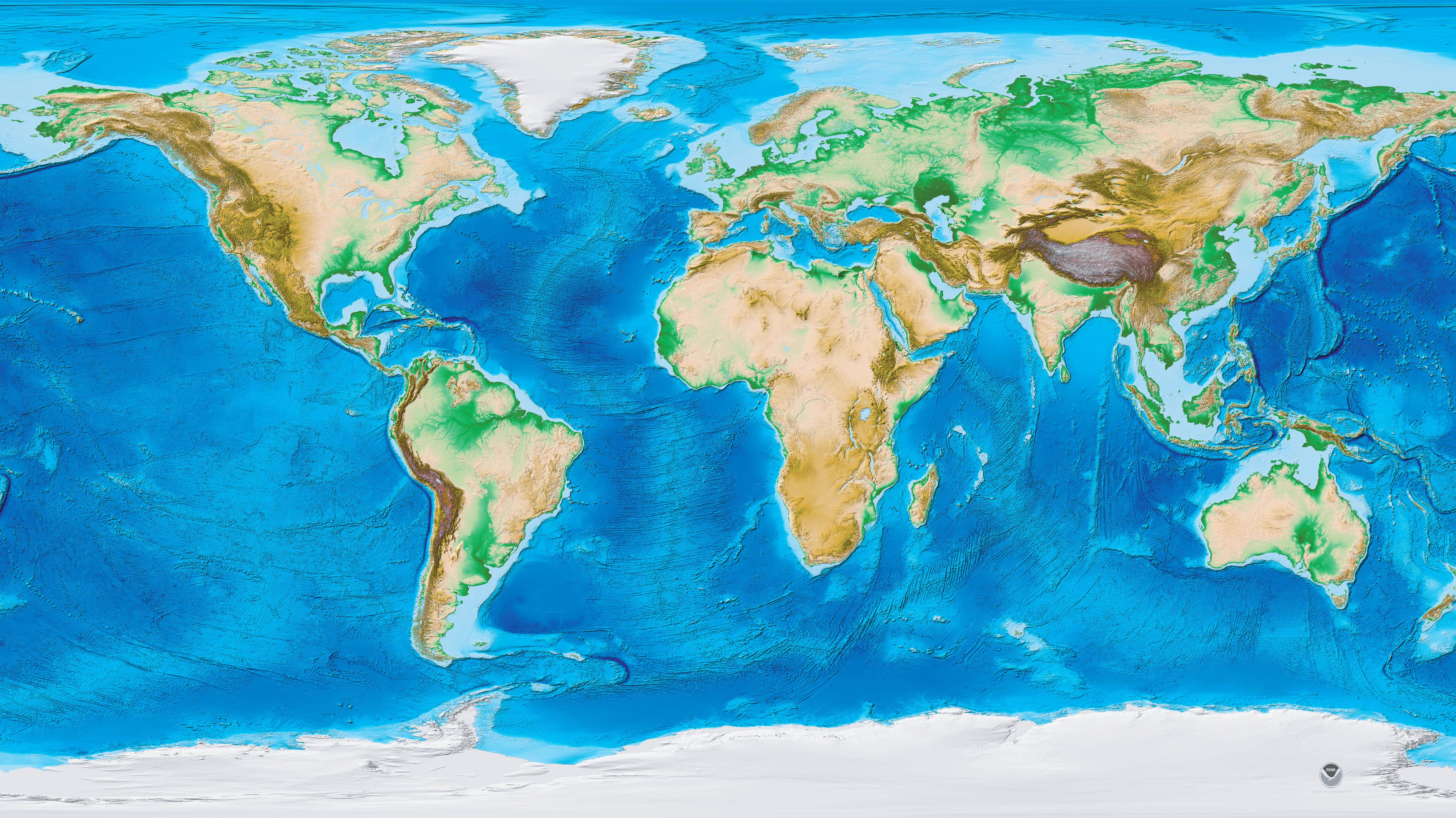 Карта рельефа мира