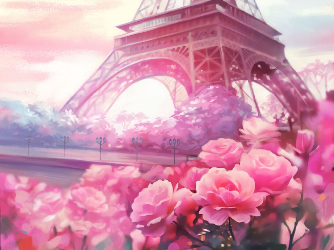 Картина с розовым цветом город