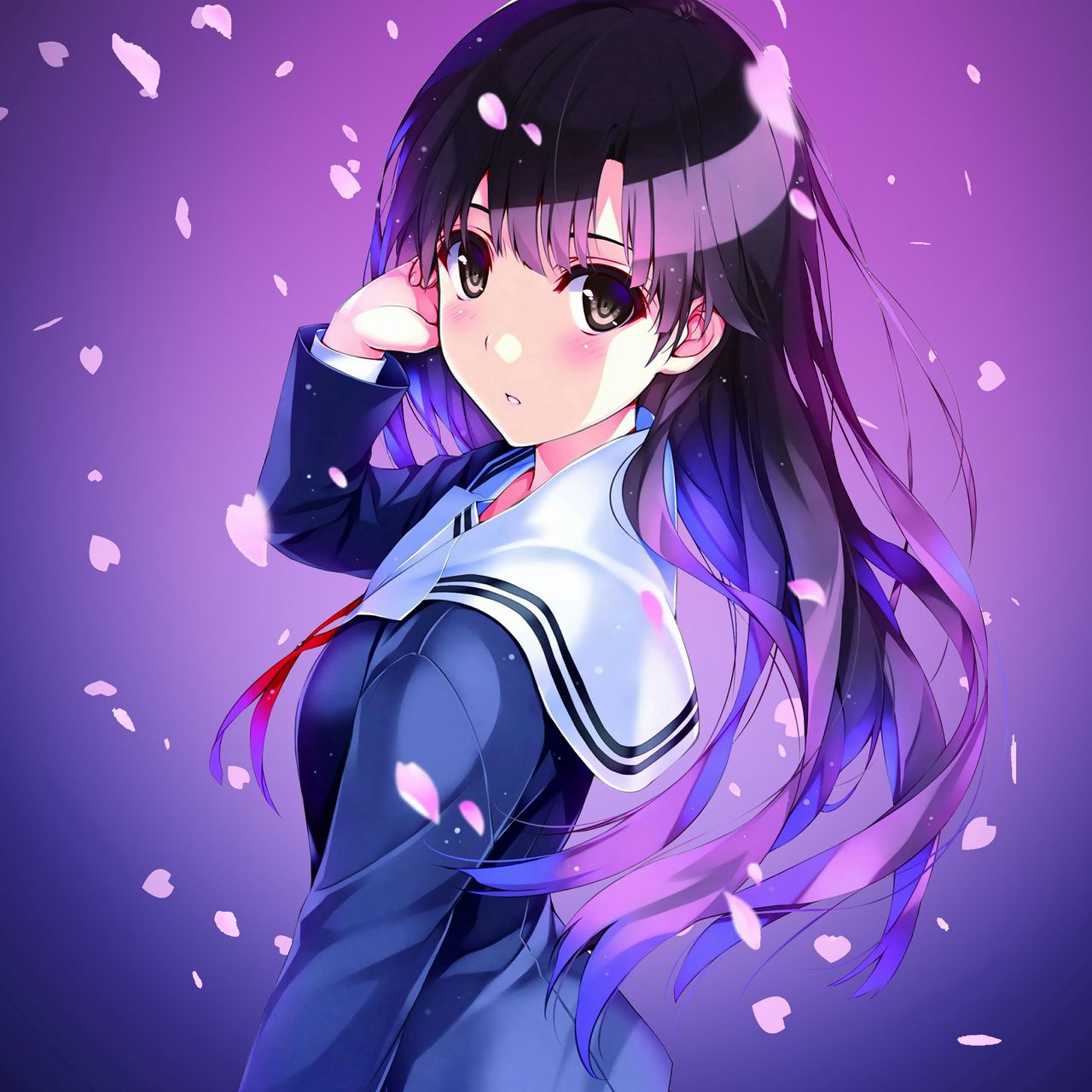 Download wallpaper 1280x1280 anime, schoolgirl, uniform, girl ipad, ipad ipad mini for parallax HD background