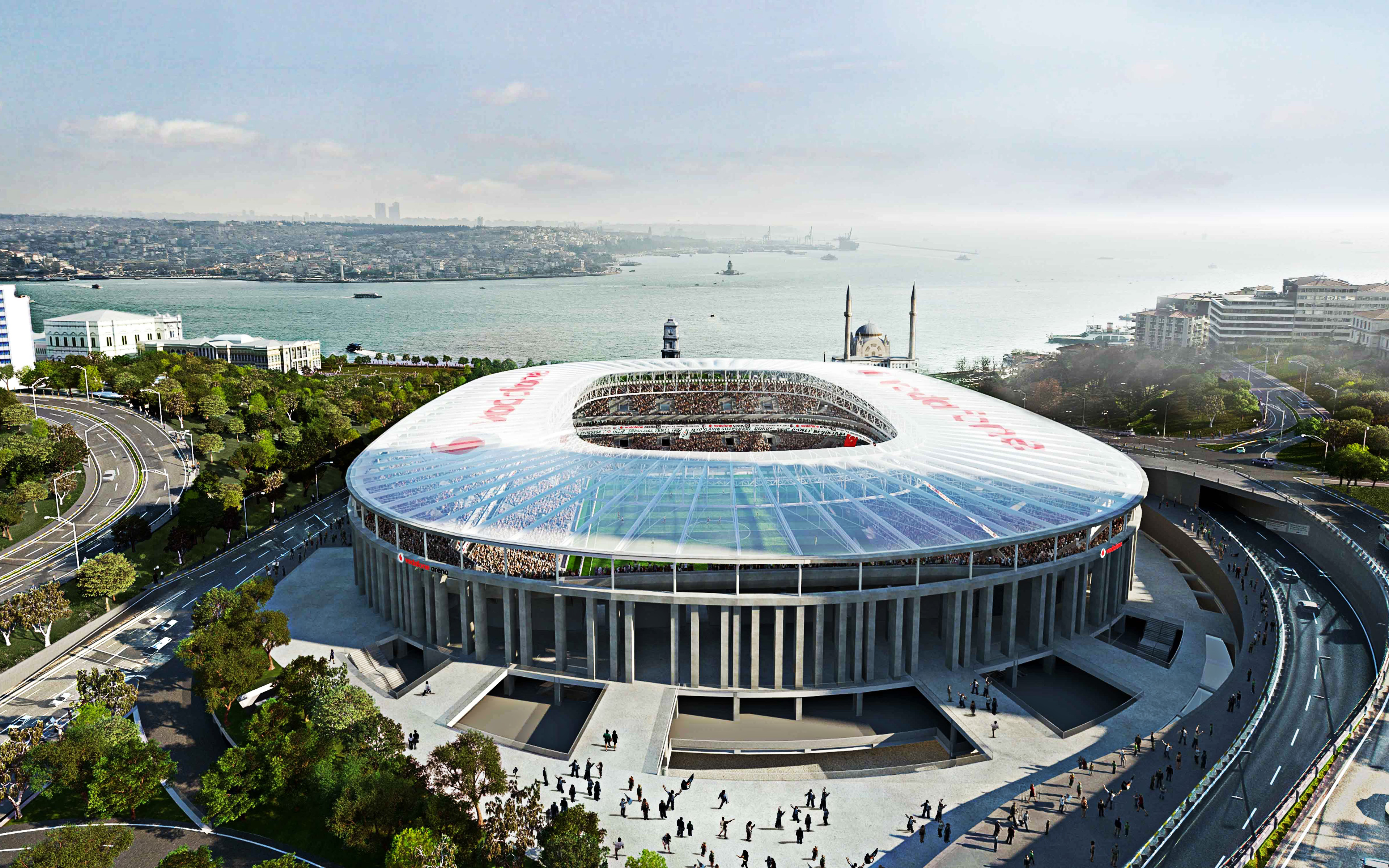 Download wallpaper 4k, Vodafone Park, aerial view, football stadium, BJK, Vodafone Arena, soccer, Besiktas stadium, Turkey, turkish stadiums, Besiktas for desktop with resolution 3840x2400. High Quality HD picture wallpaper