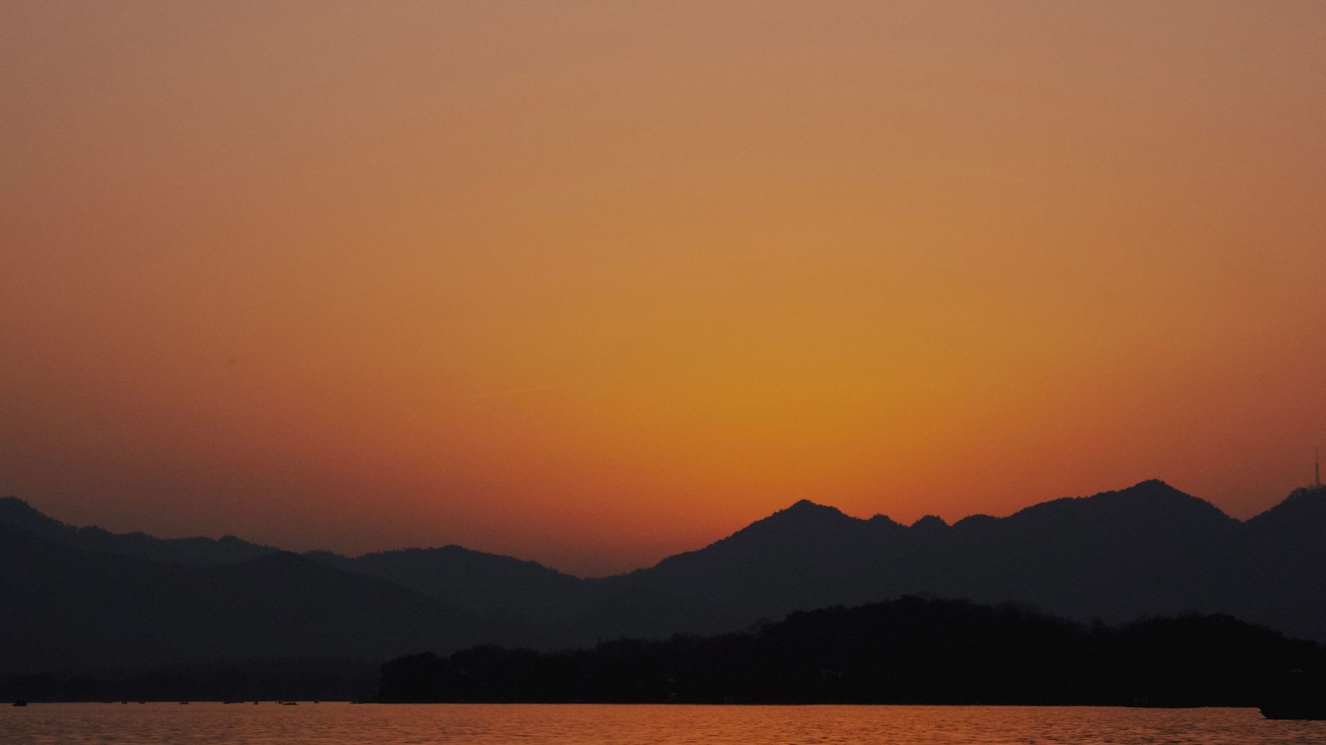 Minimal, sunset, lake, mountains wallpaper, HD image, picture, background, 077bbb