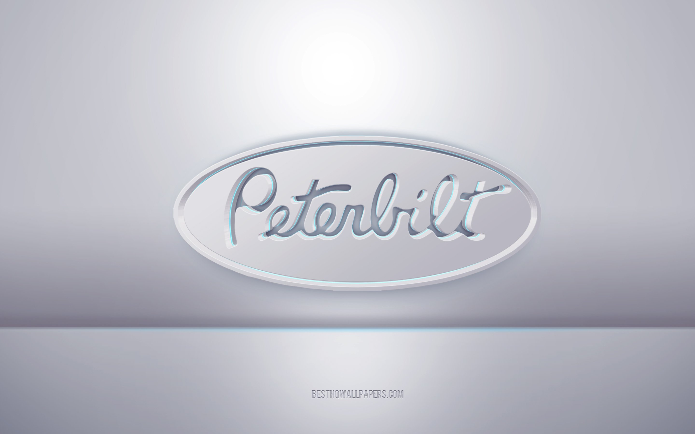 Download wallpaper Peterbilt 3D white logo, gray background, Peterbilt logo, creative 3D art, Peterbilt, 3D emblem for desktop with resolution 2880x1800. High Quality HD picture wallpaper