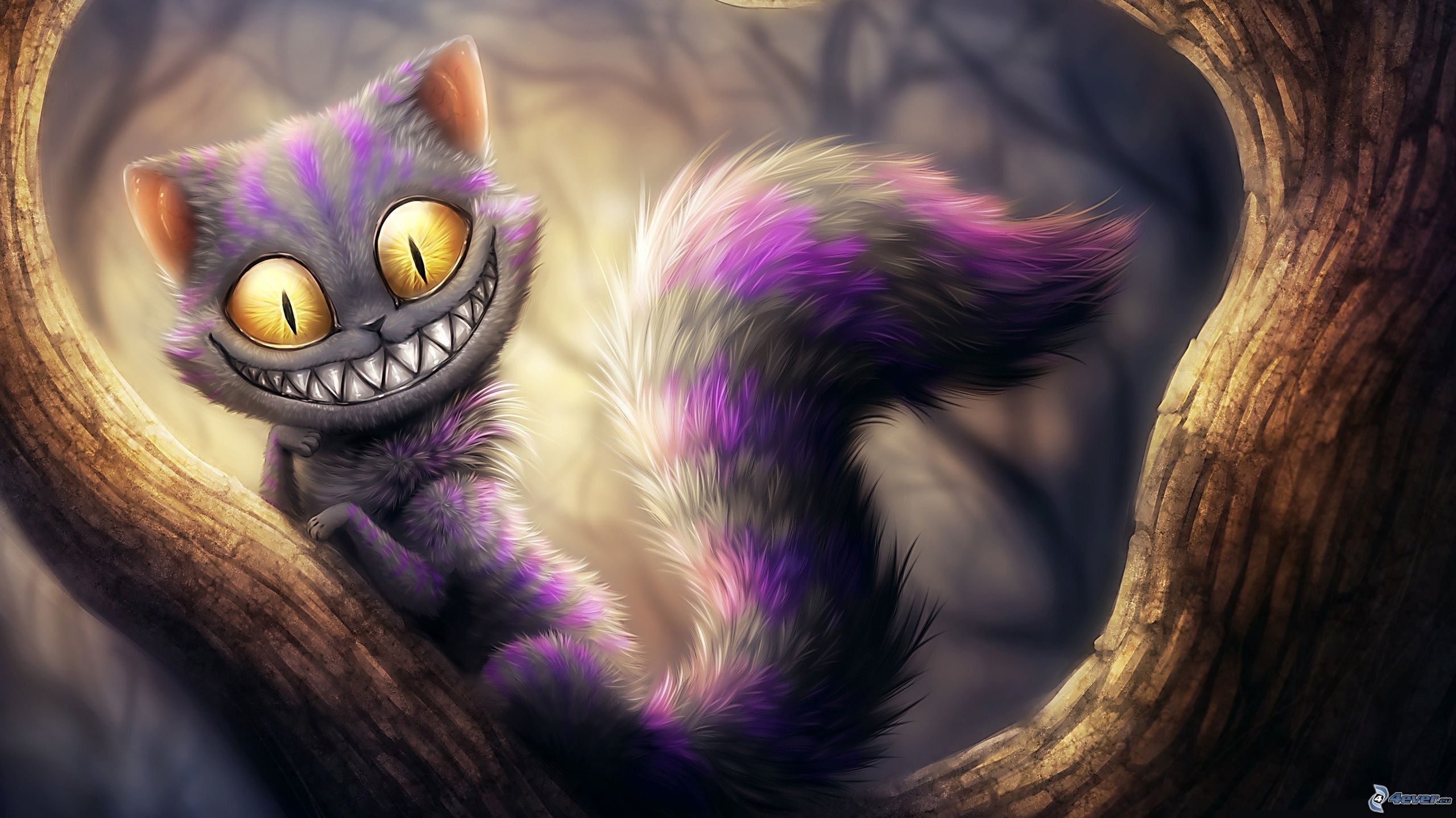 Smiley Cat on a Tree. Walls & Papers. Cat art, Alice in wonderland, Cat wallpaper