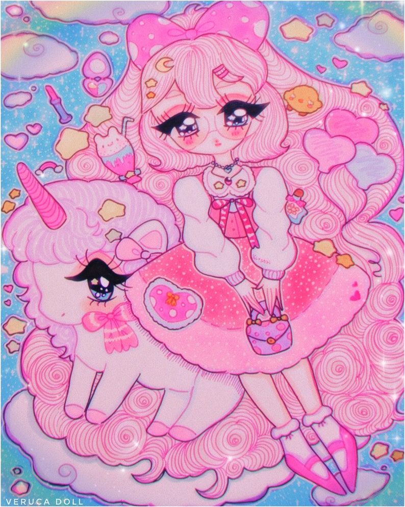 Fairy Kei 90s Anime Art Print Sizes: 5x7 8x10 16x20