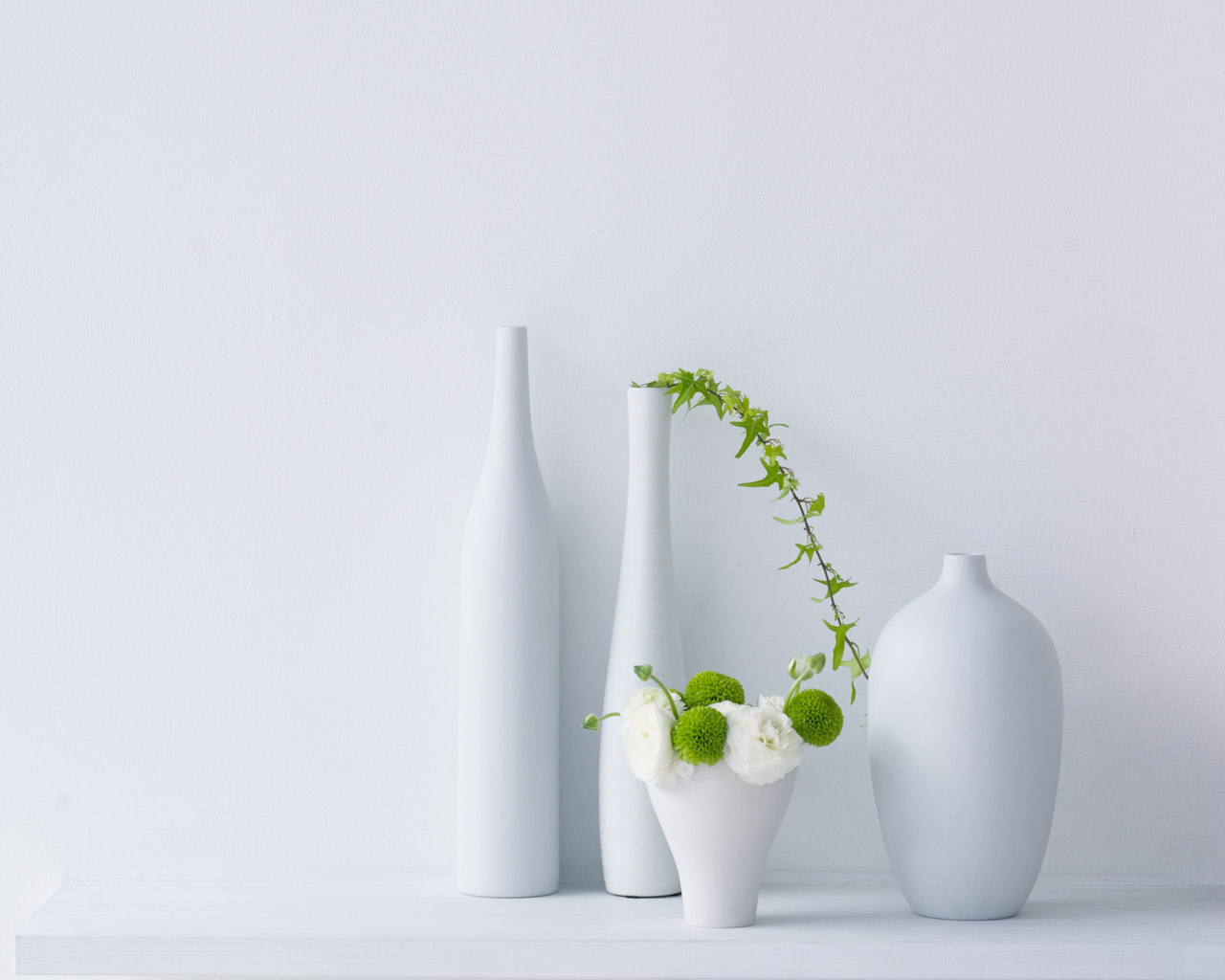 Four White Bottles Next To The White Wall, Plants Are Wall With Plants Wallpaper & Background Download