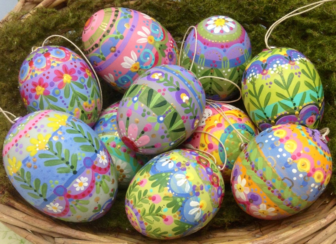 Basket FULL Of Hand Painted Easter Eggs By Jone Hallmark. Easter Eggs, Easter Egg Decorating, Handpainted Easter Eggs