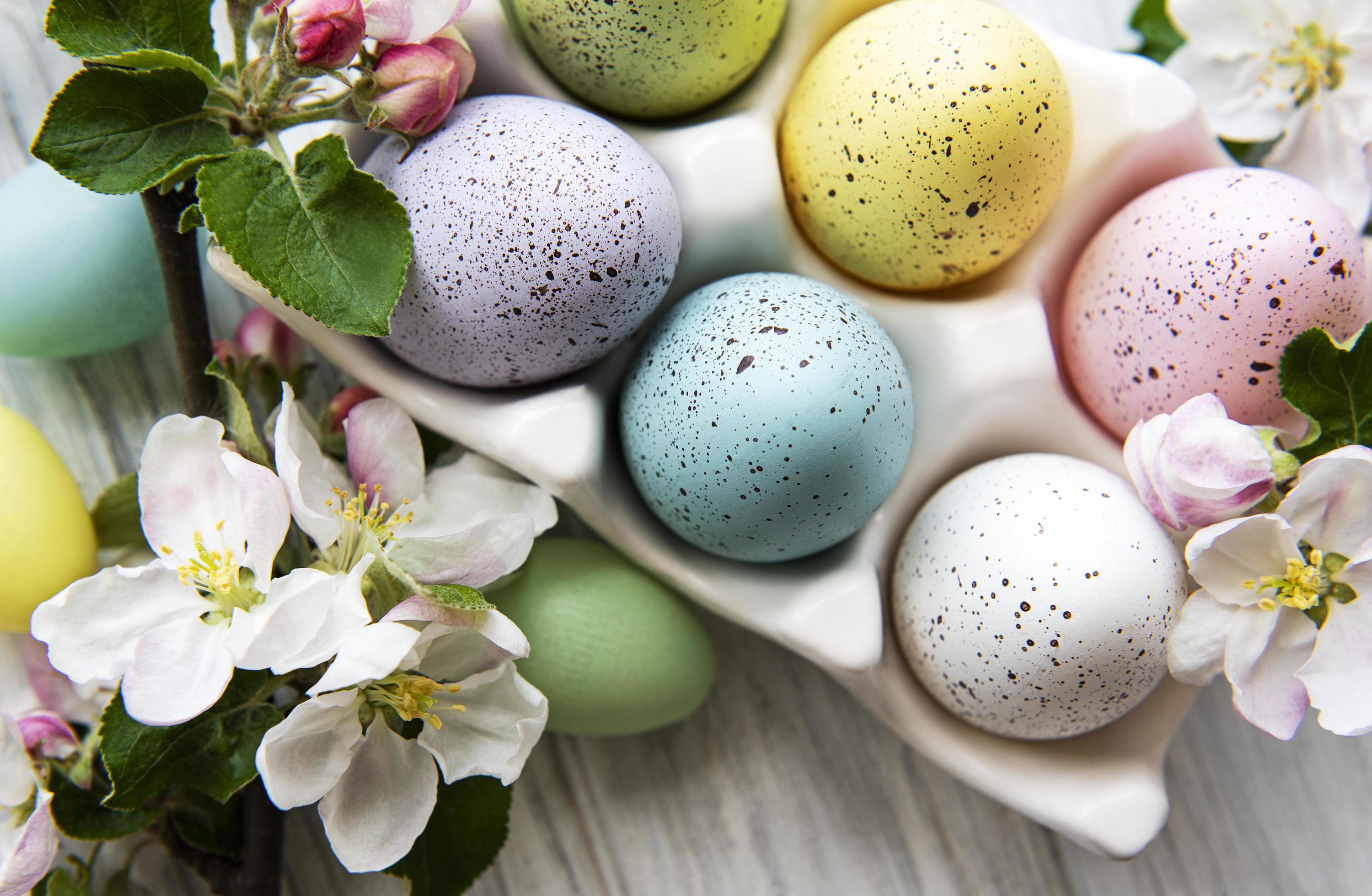 Top view of painted Easter eggs