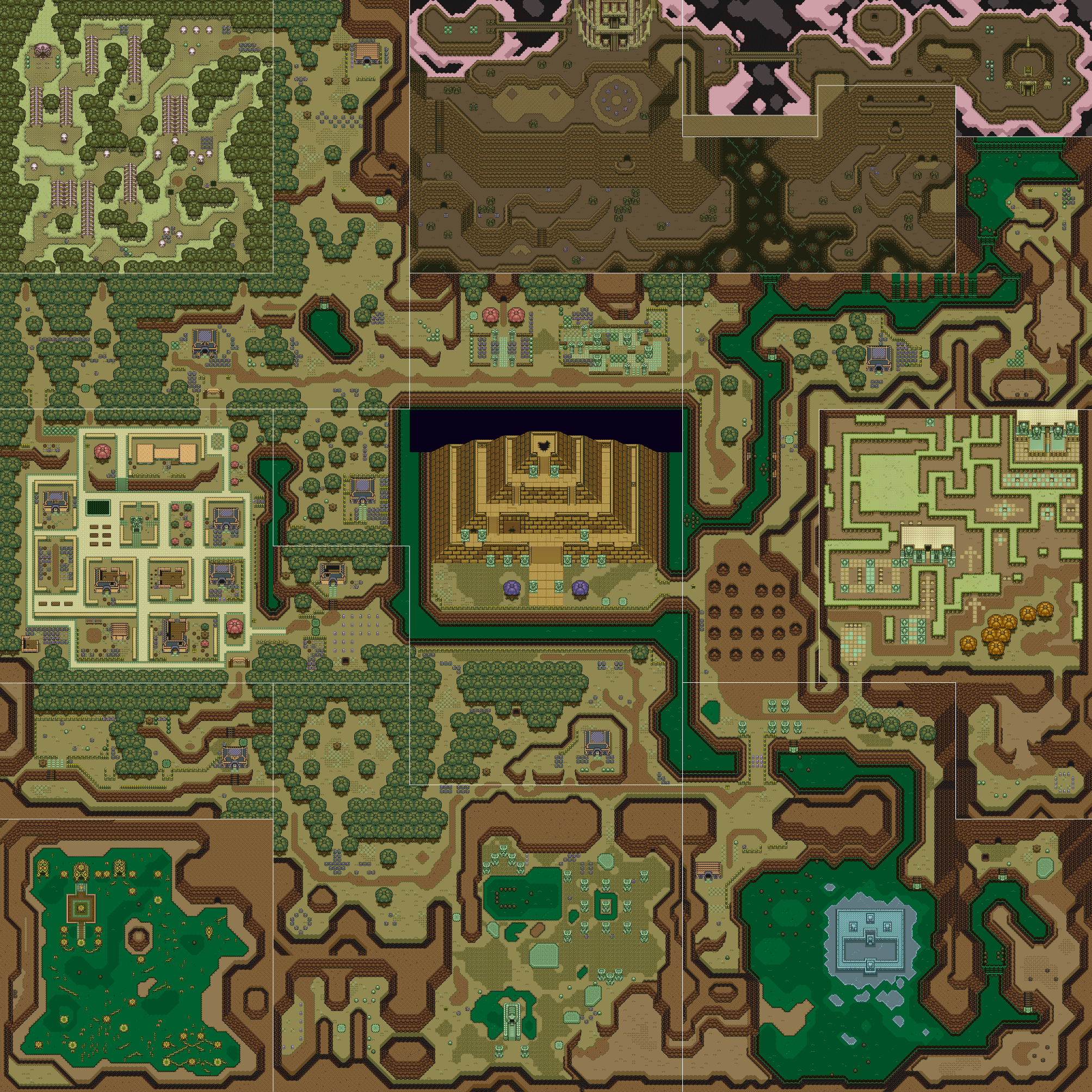 Legend of Zelda: A Link to the Past Dark World overworld. Zelda map, Legend of zelda, Pixel art