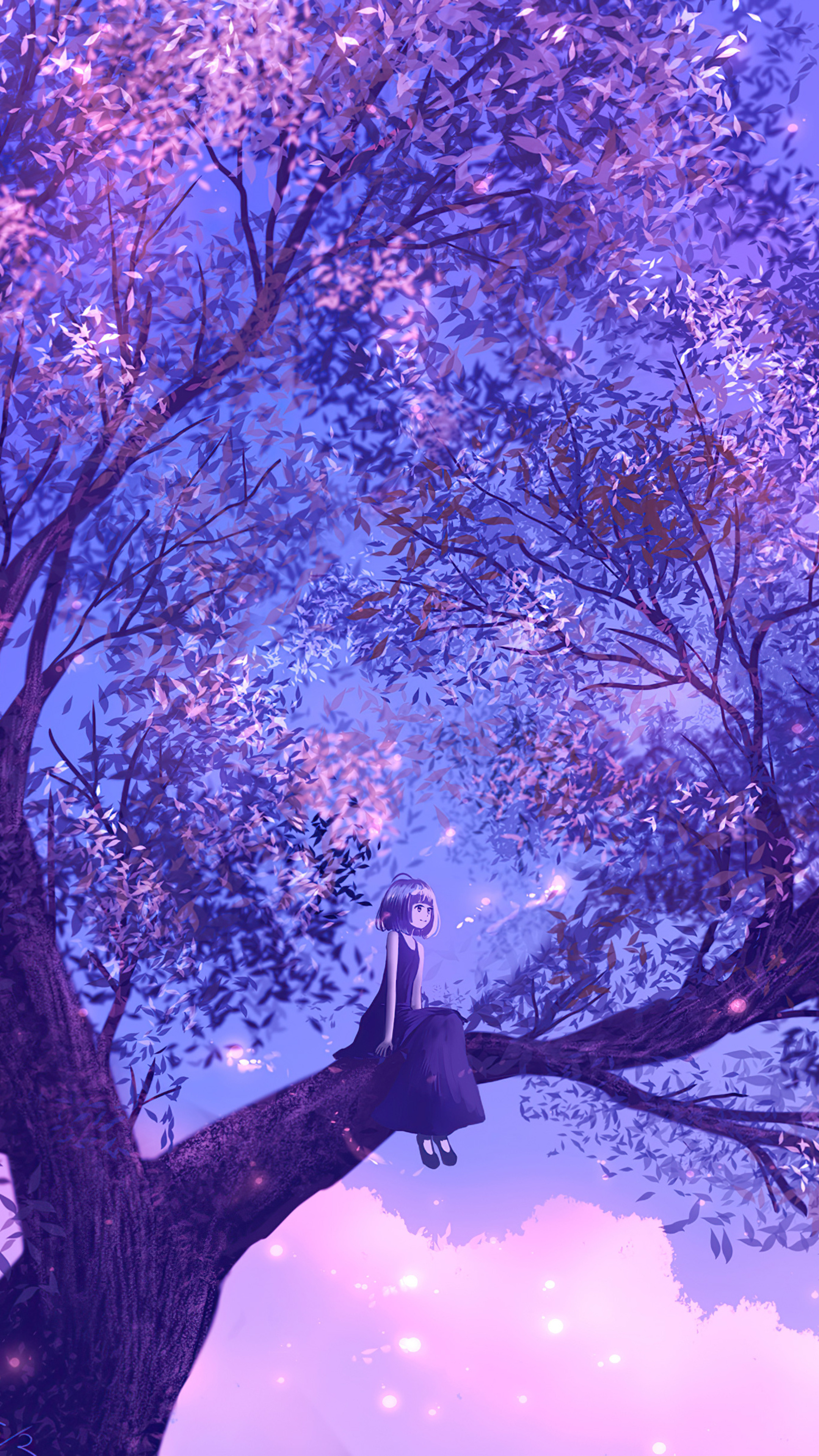 Anime Girl Sitting On Purple Big Tree 4k Sony Xperia X, XZ, Z5 Premium , HD 4k Wallpaper, Image, Background, Photos and Picture