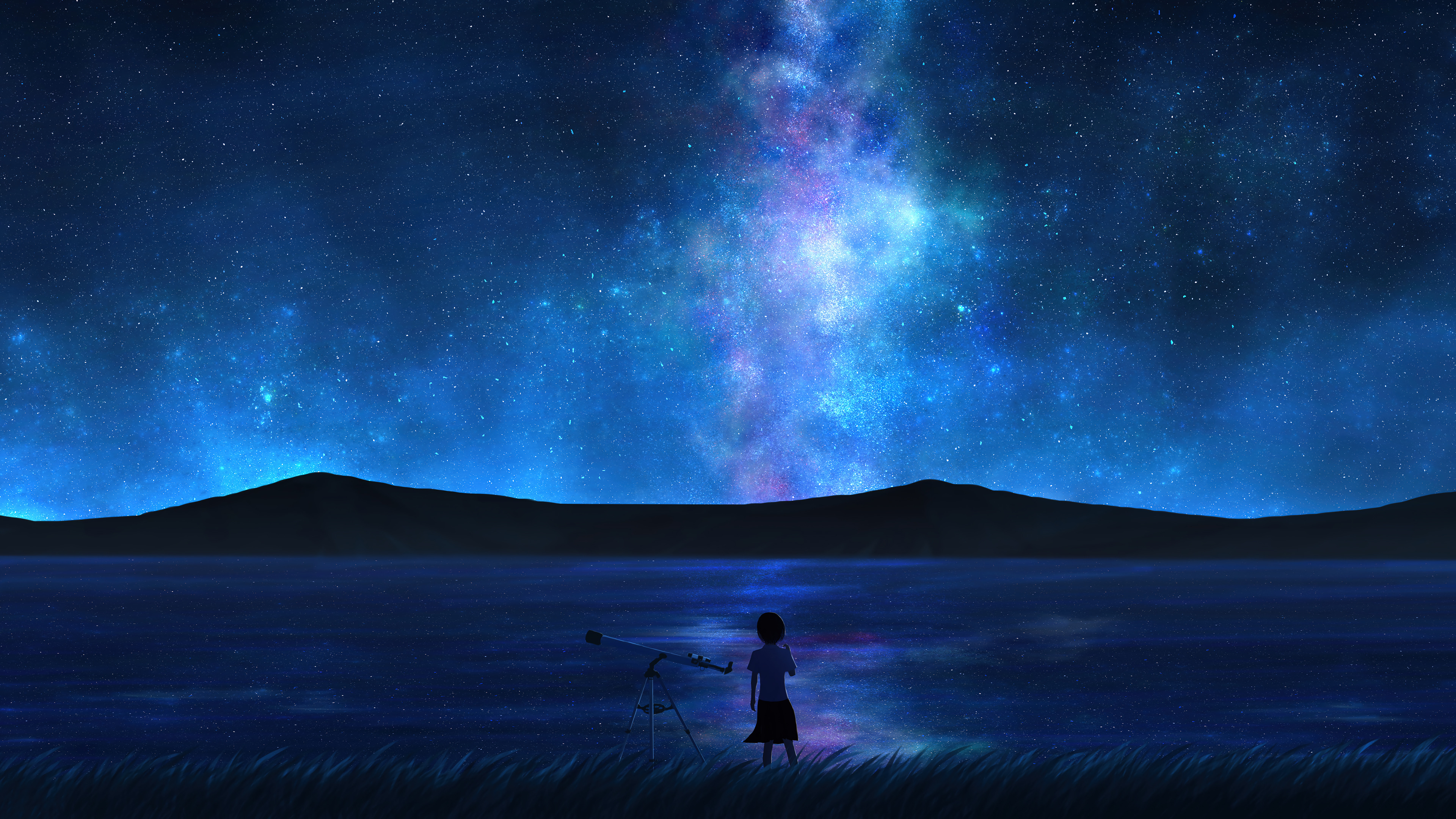 Stargazing Stars Night Sky Scenery Anime Art PC DeskK Wallpaper free Download