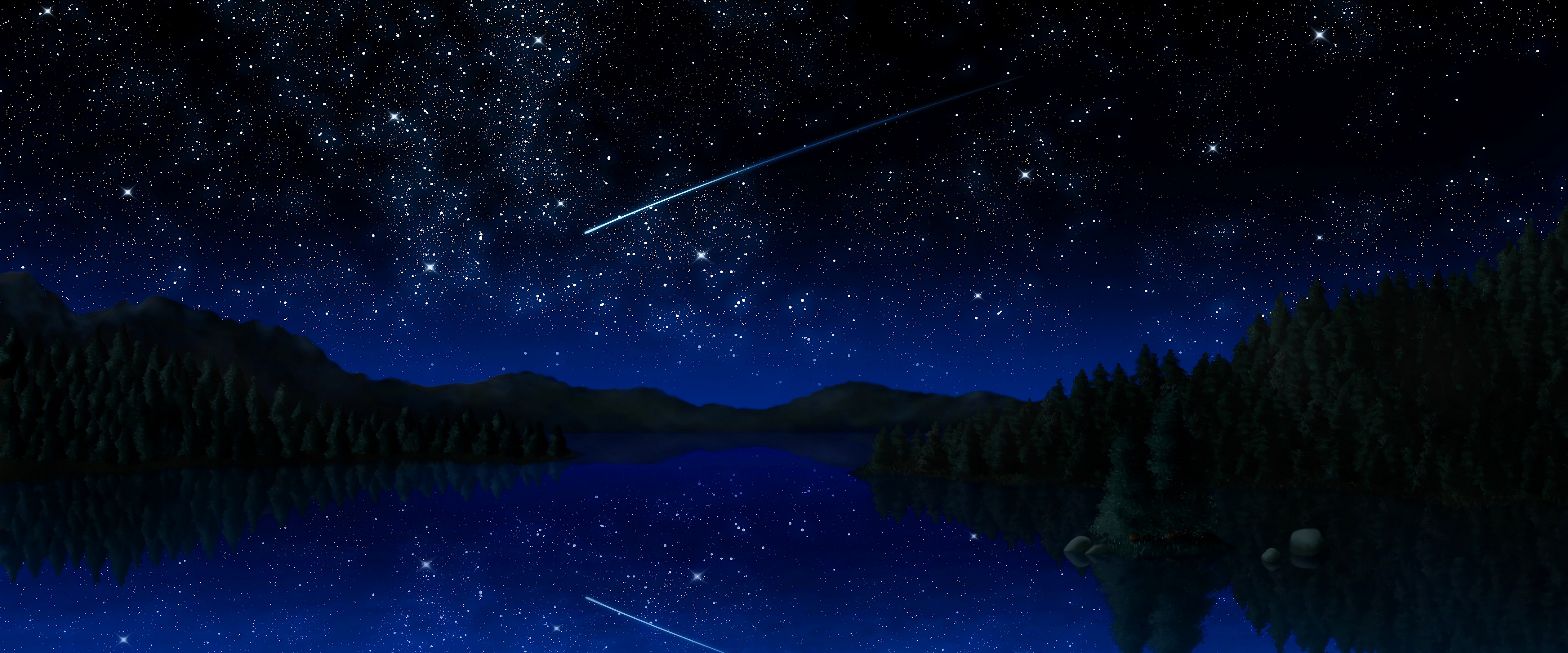 Anime Night Sky Stars Lake Landscape Scenery 4K Wallpaper