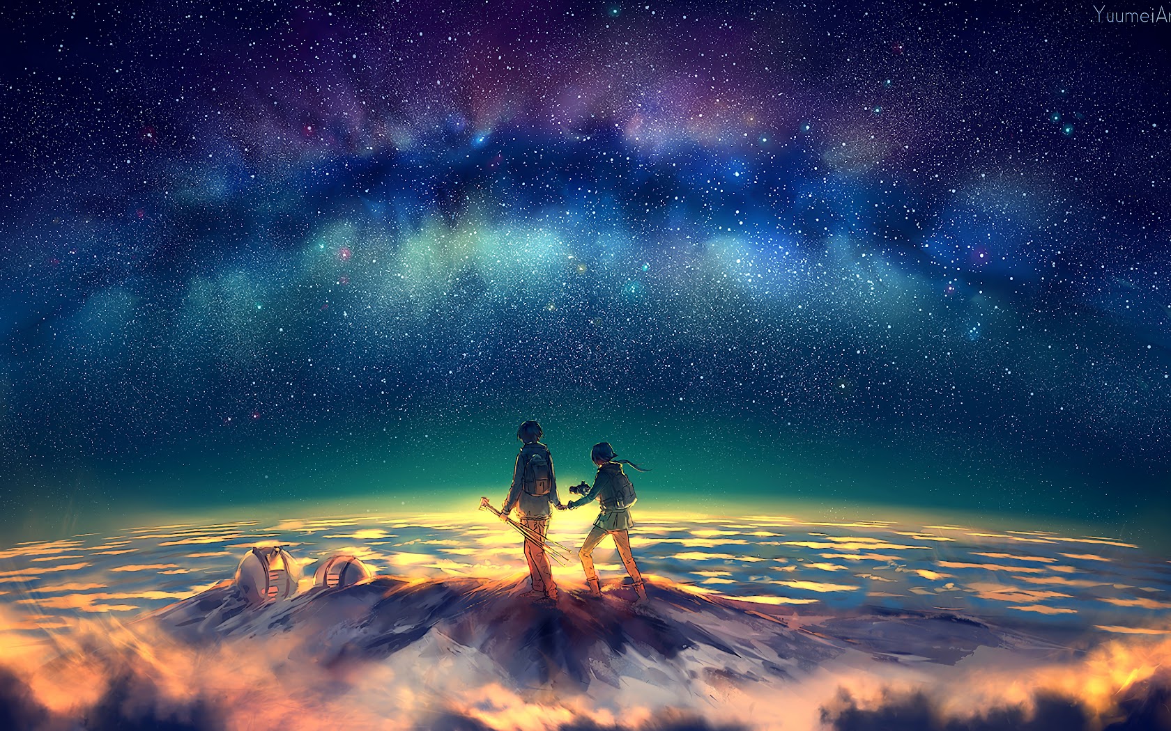 Anime Stars Night Sky Summit PC DeskK Wallpaper free Download